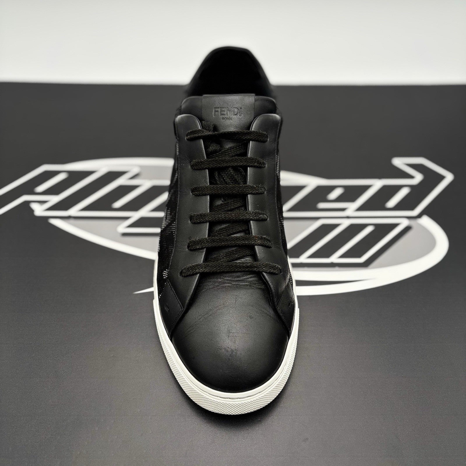 Size 12 UK (13 US) - Fendi FF Flash Logo Low ‘ Monogram Black ‘