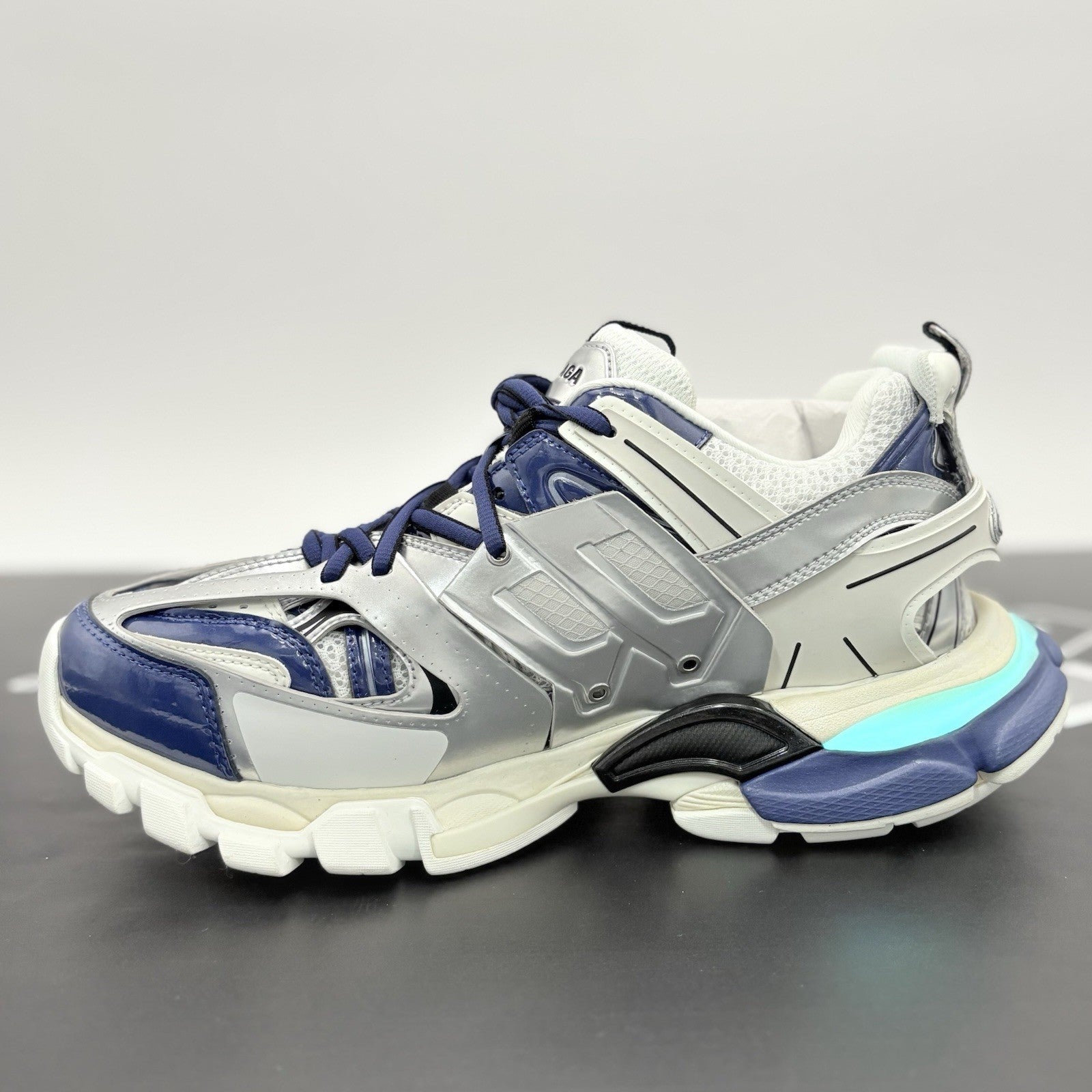 Size 41 (8 US) - Balenciaga Track LED Sneaker ' Silver Navy ' | BRAND NEW!
