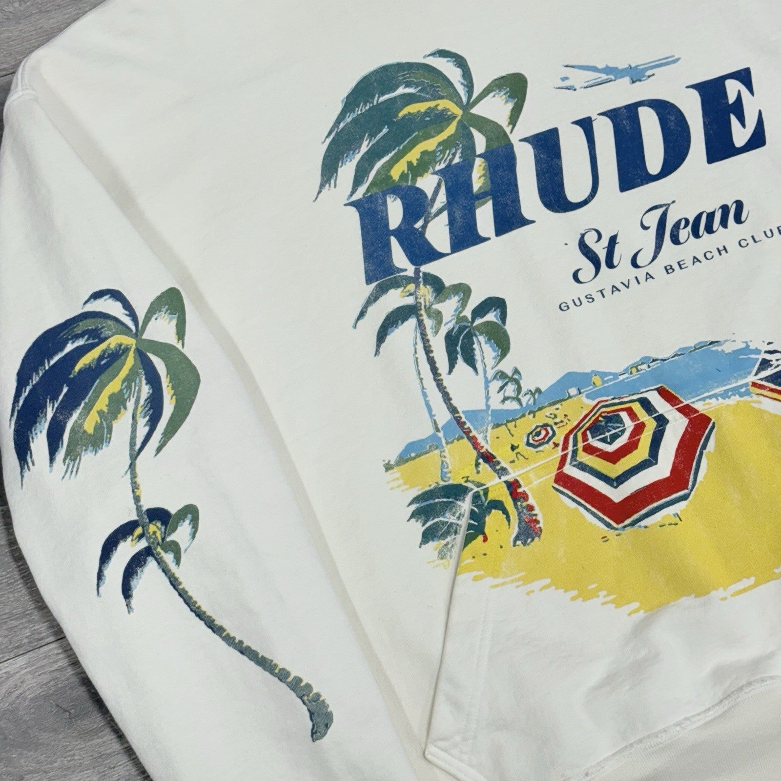 Size L - Rhude Beach Club Hoodie ' Vintage White Multicolor ' | SUPER CLEAN!