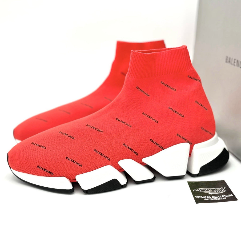 Size 44 (11 US) Balenciaga Speed 2.0 ' All Over Logo Intense Red ' | BRAND NEW!