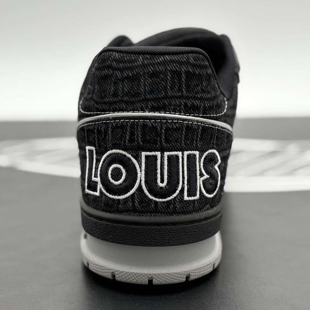 Size 11 LV (12-12.5 US) Louis Vuitton Croc Denim Strap Trainer ' Black ' WORN 1x
