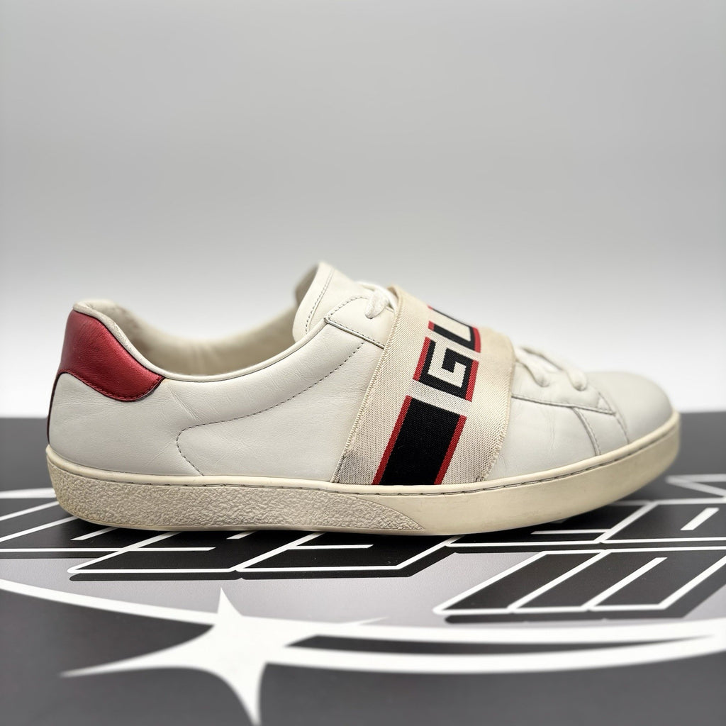 Size 9 G (9.5 US) - Gucci Ace Leather  With Strap ' White '