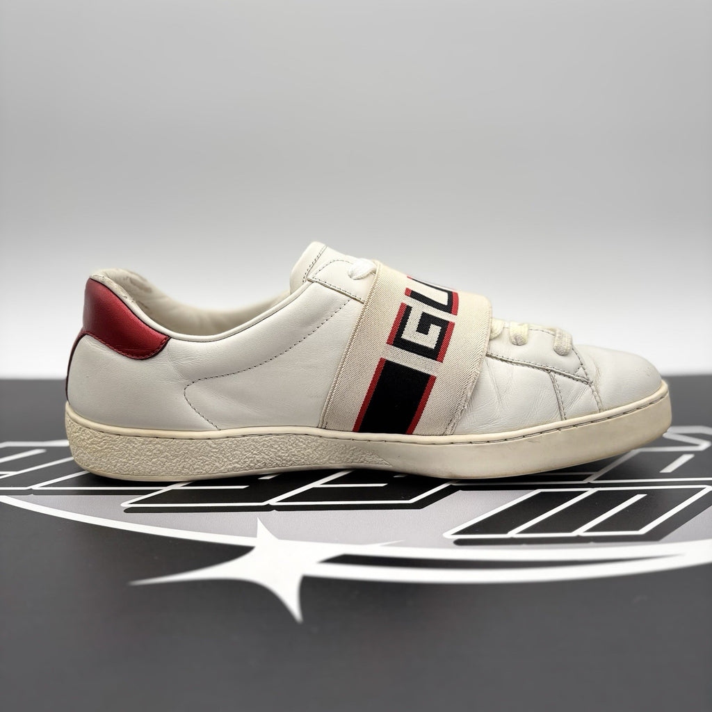 Size 9 G (9.5 US) - Gucci Ace Leather  With Strap ' White '