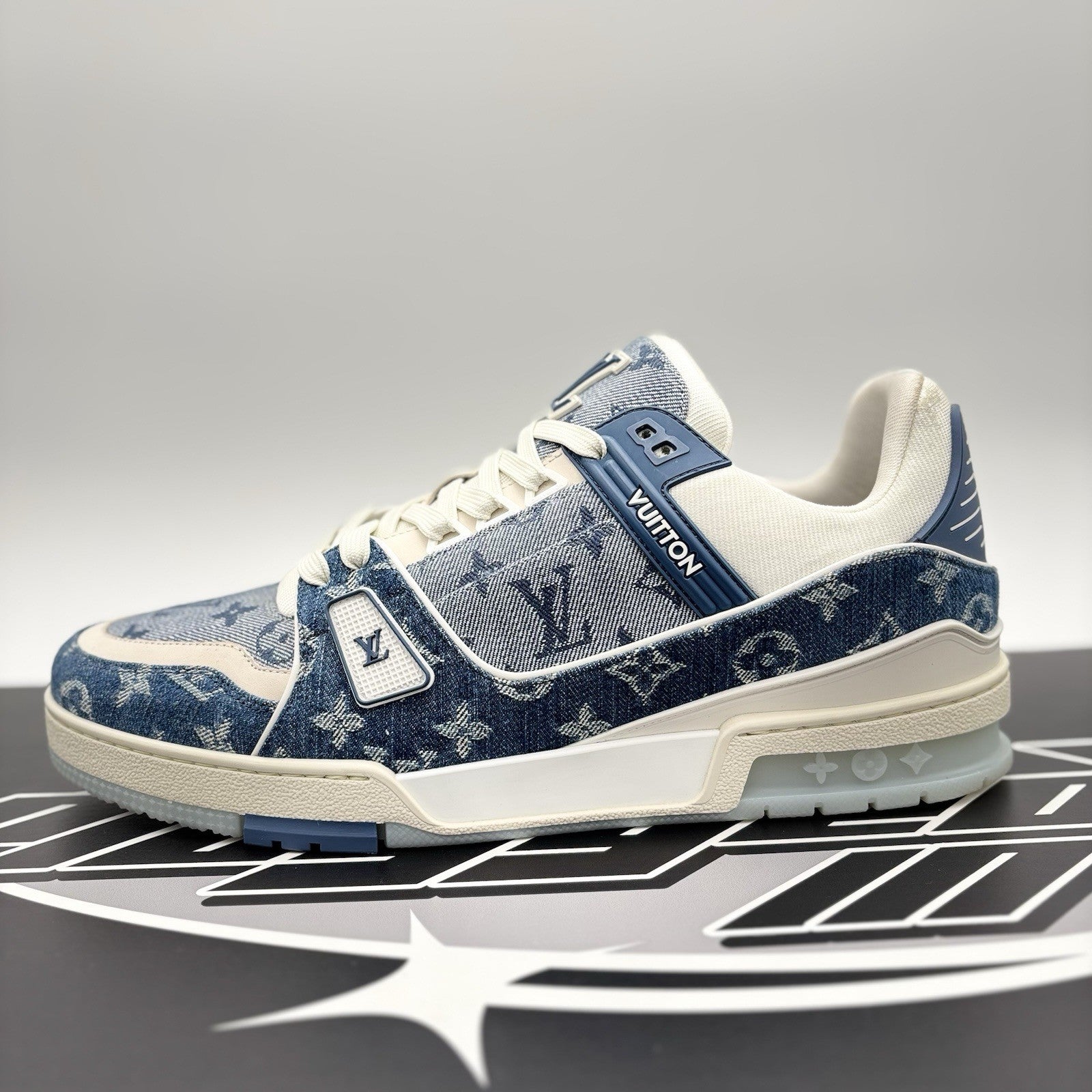 Size 11 LV (12-12.5 US) - Louis Vuitton Trainer Denim ' Navy ' | EXCELLENT!