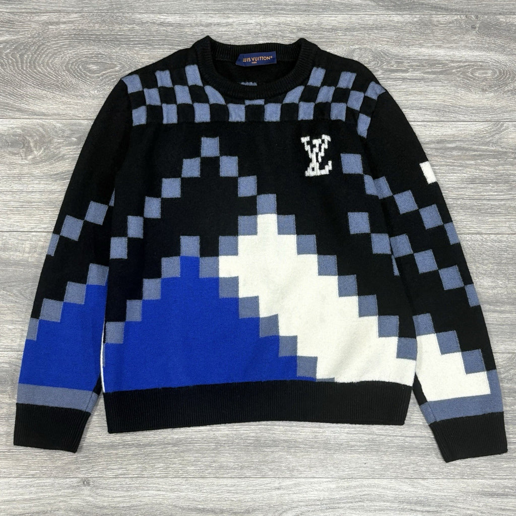 Size L - Louis Vuitton Fair Isle Macro Knit Sweater ' Black Blue ' | SUPER CLEAN