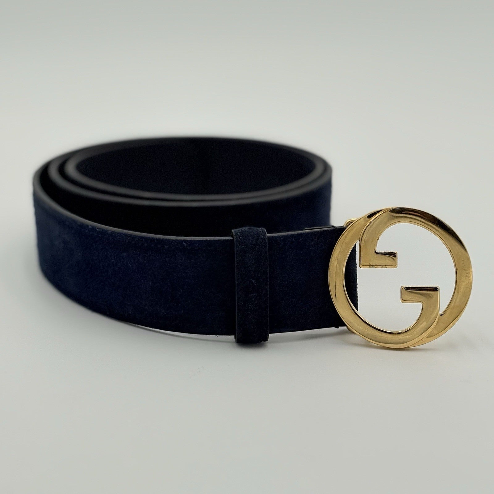 Gucci Belt GG Interlocking Buckle Suede & Leather Belt ' Blue '