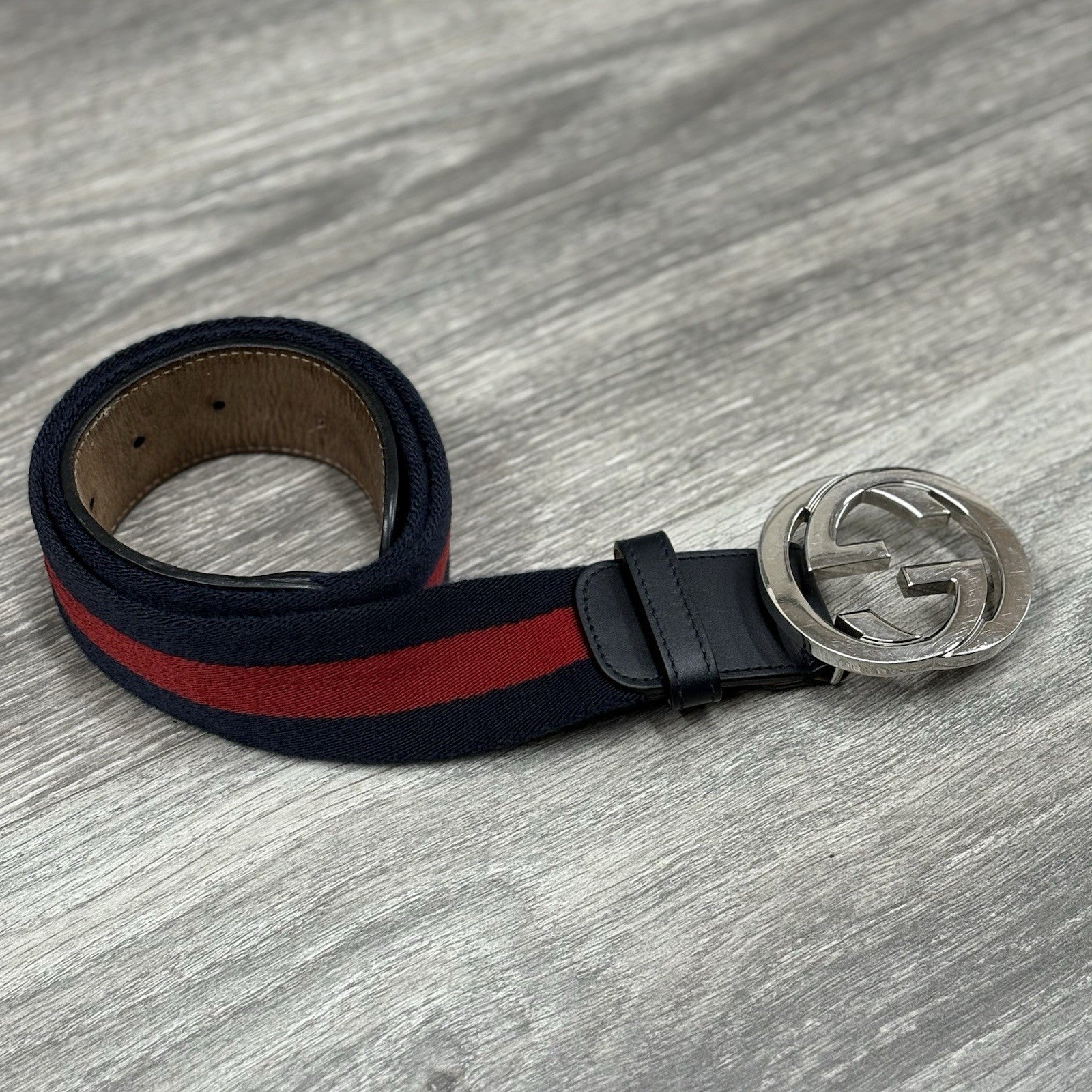 Gucci GG Buckle Web Belt ' Blue Red '