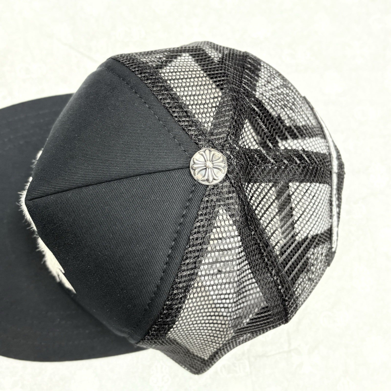 Chrome Hearts White Cemetery Cross Trucker Hat ' Black ' | BRAND NEW!