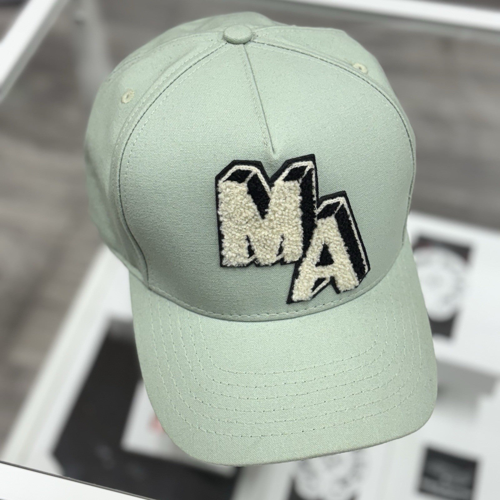 Amiri Chenille MA Patch Canvas Hat ' Frosty Green ' | SUPER CLEAN!