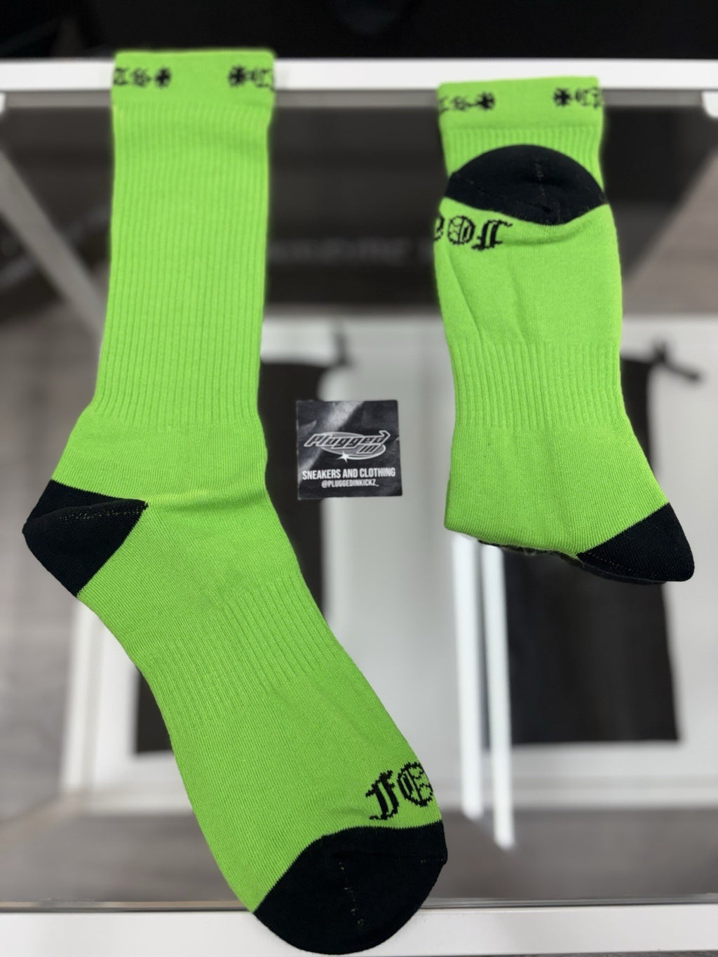 Size Large (9-13 US) - Chrome Hearts Foti Socks ' Neon Green ' | NEW!