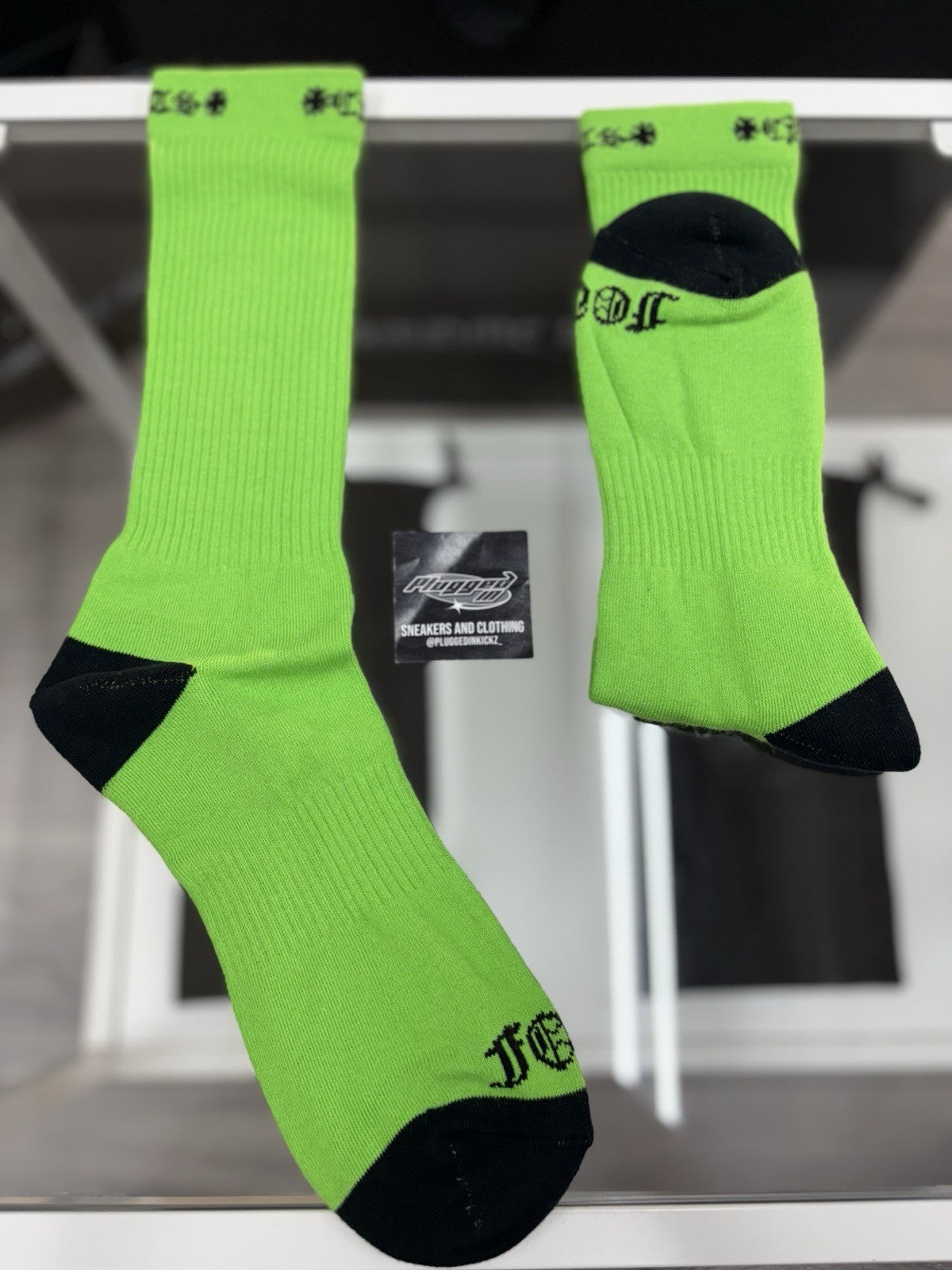 Size Large (9-13 US) - Chrome Hearts Foti Socks ' Neon Green ' | NEW!