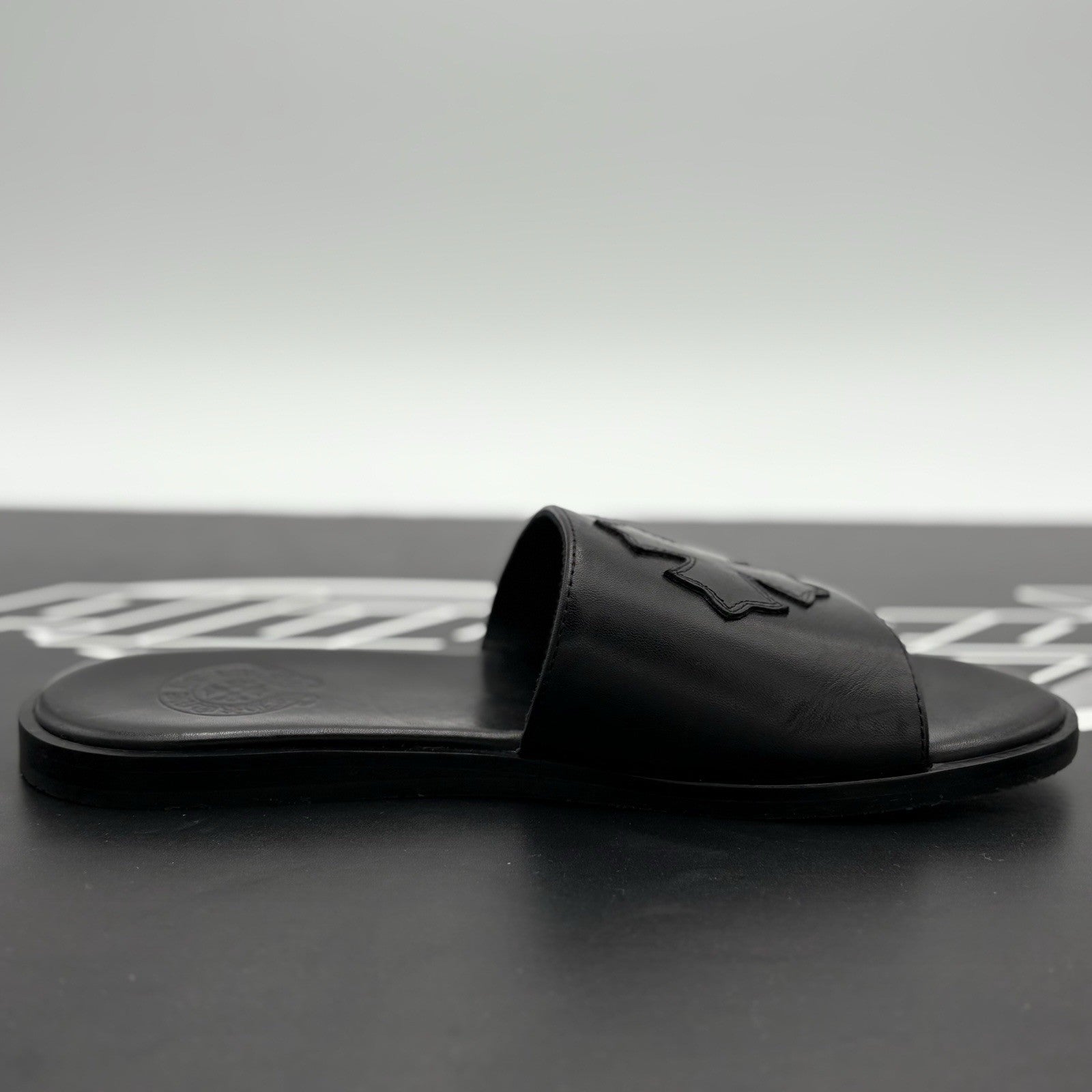 Size 41 (8 US) - Chrome Hearts Leather Slides ' Black ' | SUPER CLEAN!