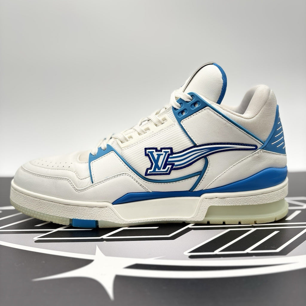 Size 8.5 LV (9.5-10 US) - Louis Vuitton Trainer Mid ‘ White, Blue ’ | GREAT!