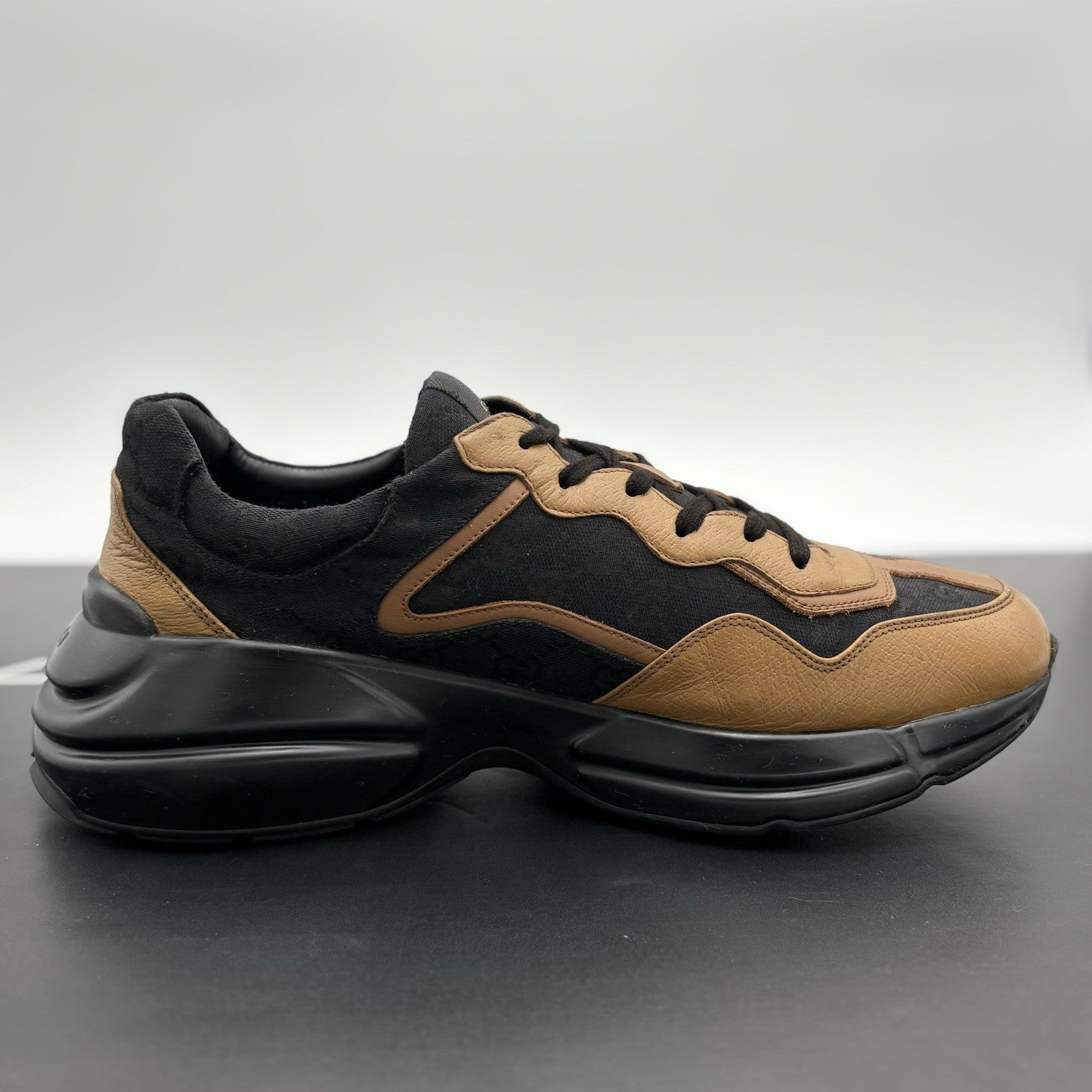 Size 12 G (12.5 US) Gucci Rhyton GG Supreme ' Black Khaki Beige ' | GREAT COND!