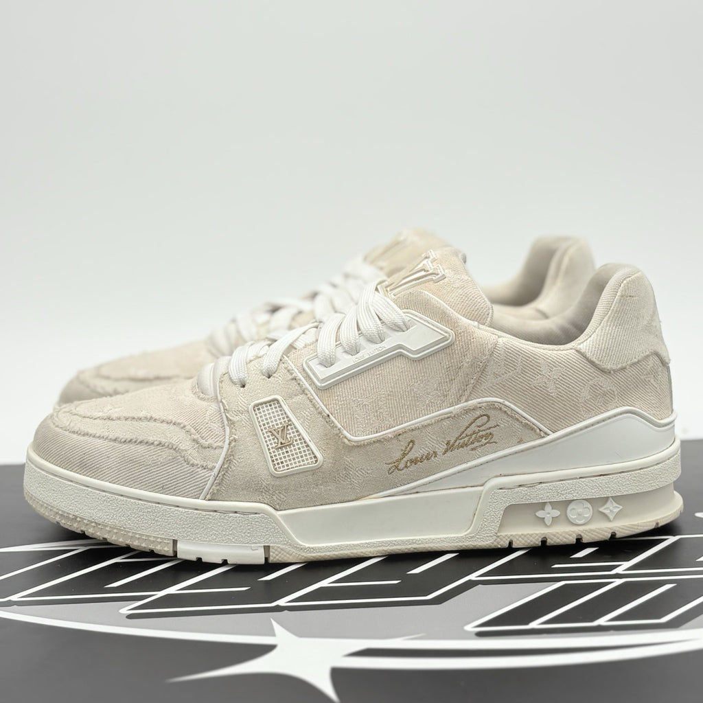 Size 9 LV (10-10.5 US) Louis Vuitton Trainer Denim ' Beige White ' | GOOD COND!