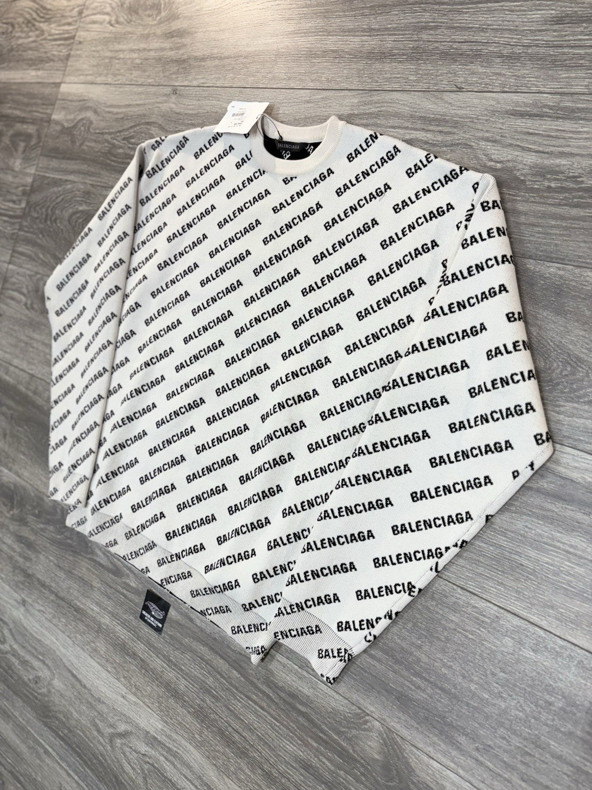 Size Small - Balenciaga All Over Logo Knit Crewneck ' White Black ' | BRAND NEW!