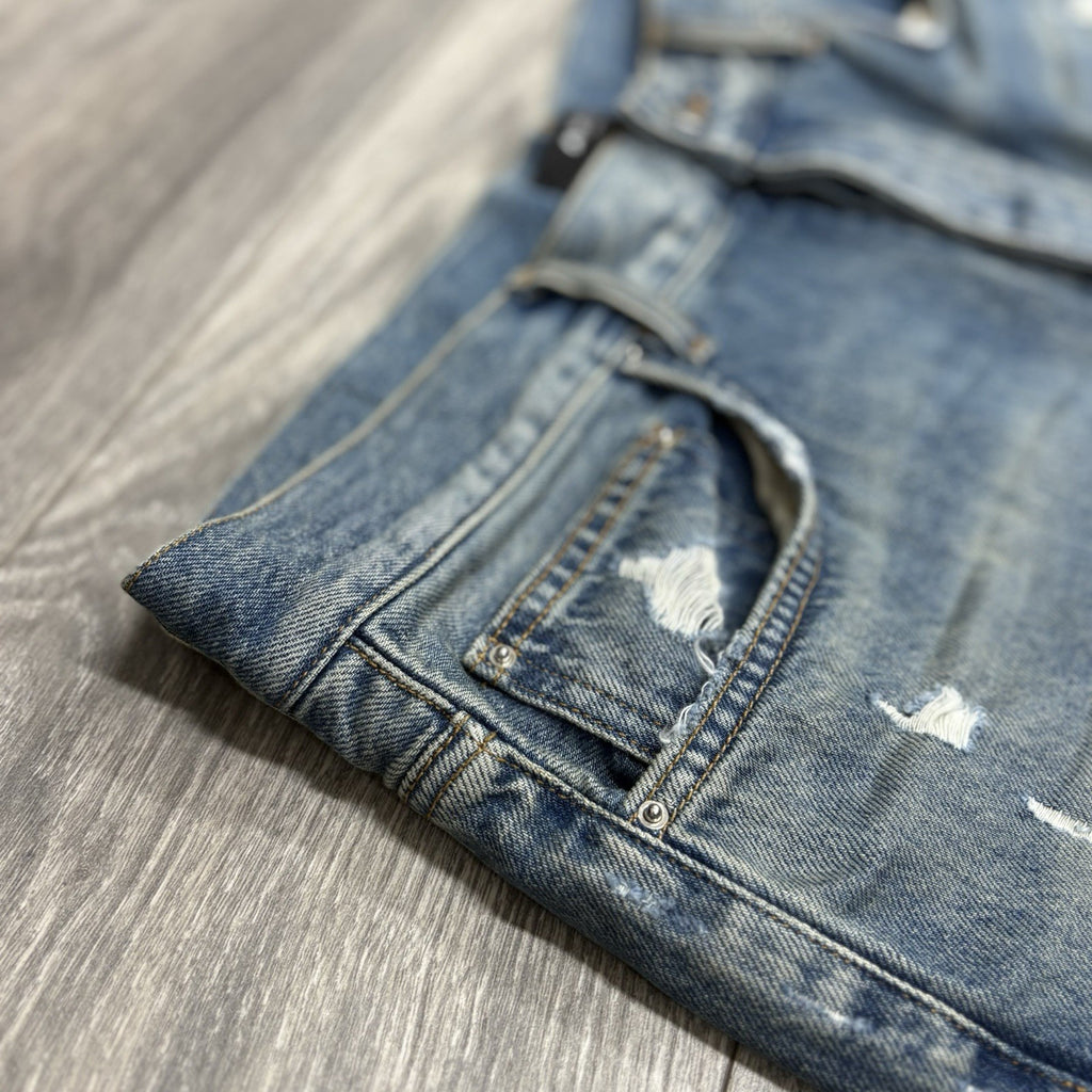 Size 34 - Amiri Shotgunned Distressed Baggy Jeans ' Indigo ' | SUPER CLEAN!