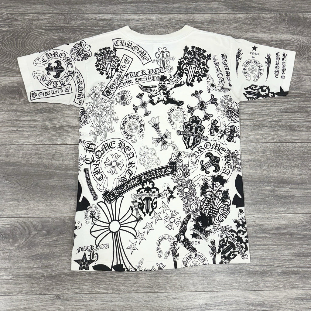 Size Small - Chrome Hearts All Over Logo Stencil T-Shirt ' White ' | RARE!