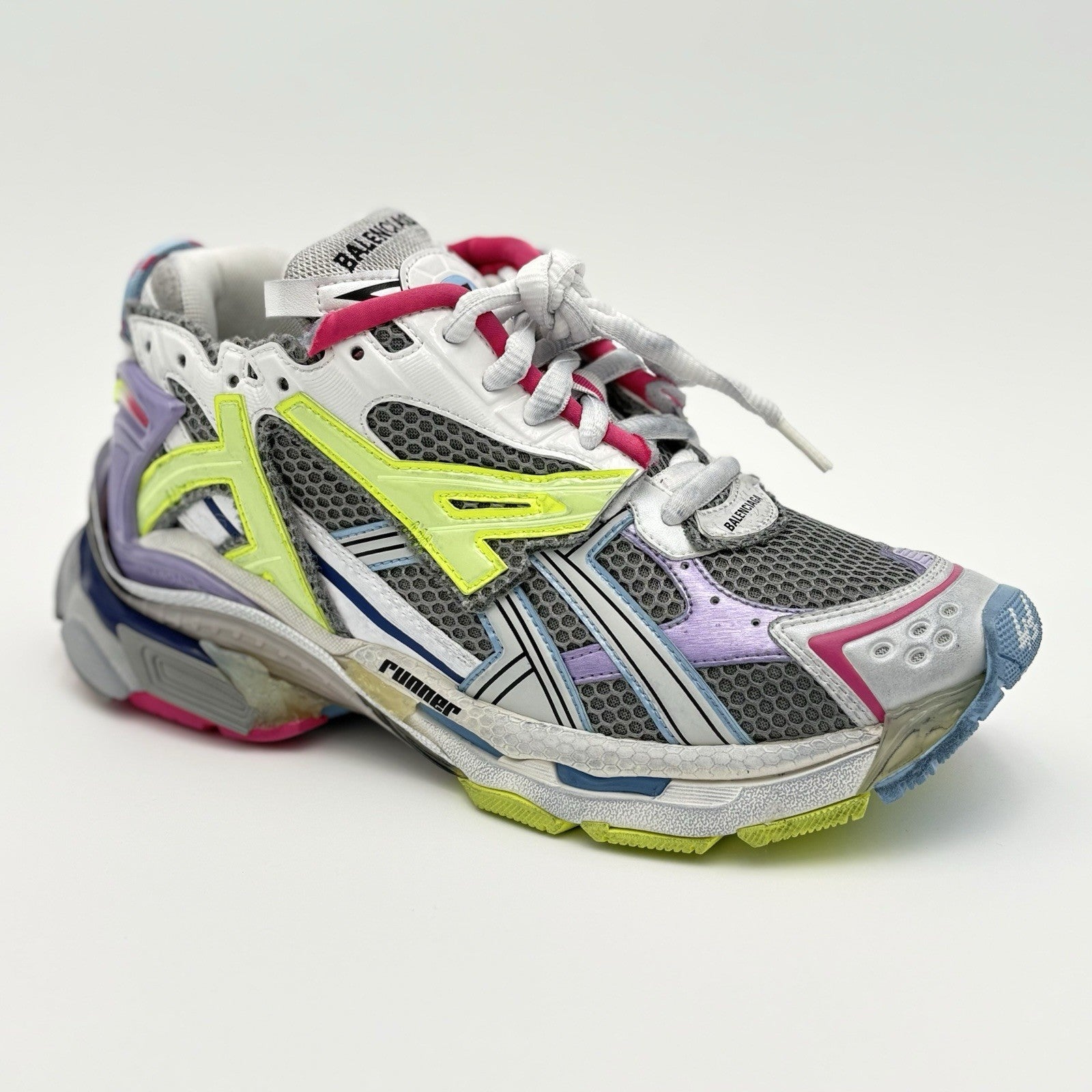 Size 41 - Balenciaga Runner ' Grey Light Purple Neón Yellow White ' | NEW!
