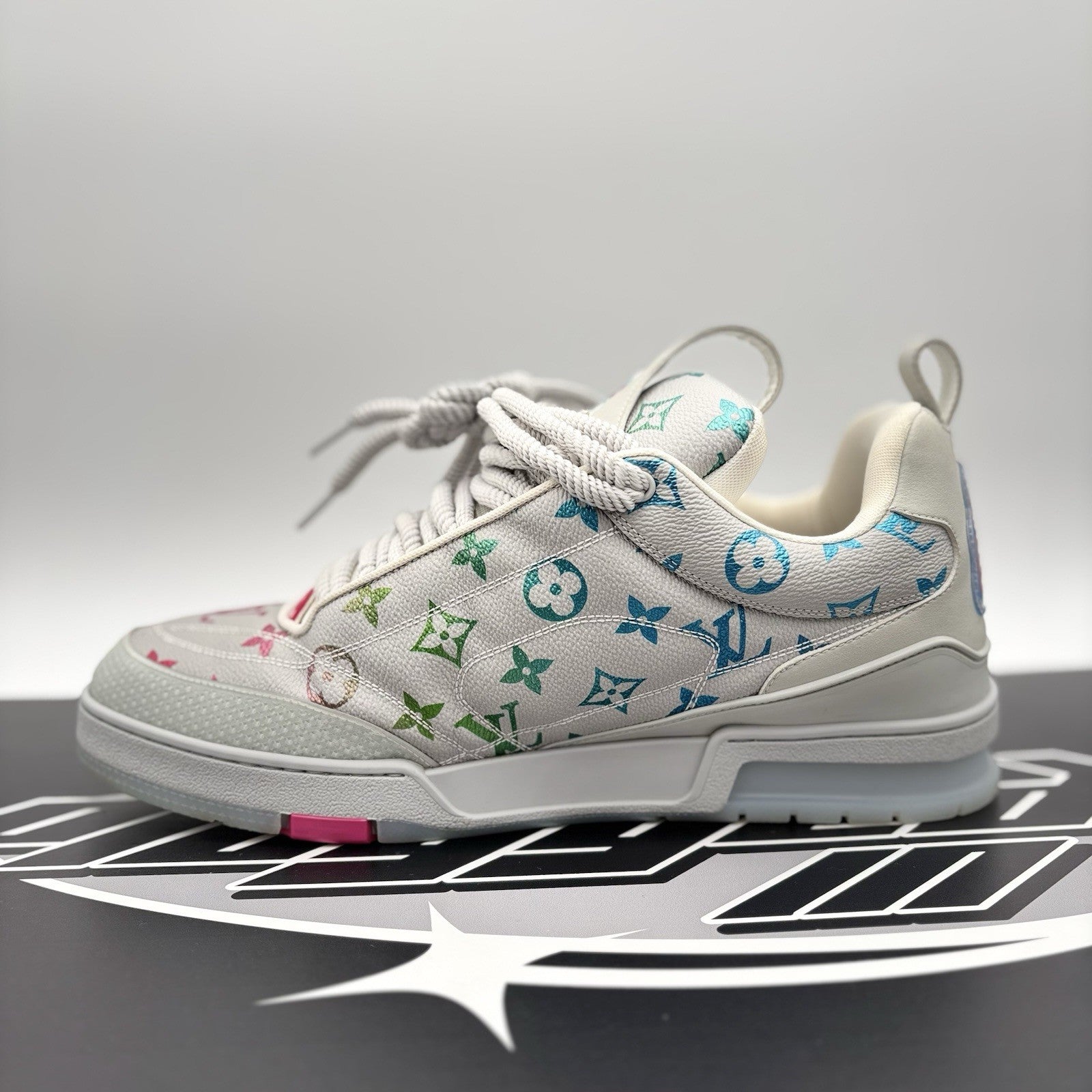 Size 11 LV (12-12.5 US) Louis Vuitton Skate ' Grey Monogram Multicolor' | GREAT!