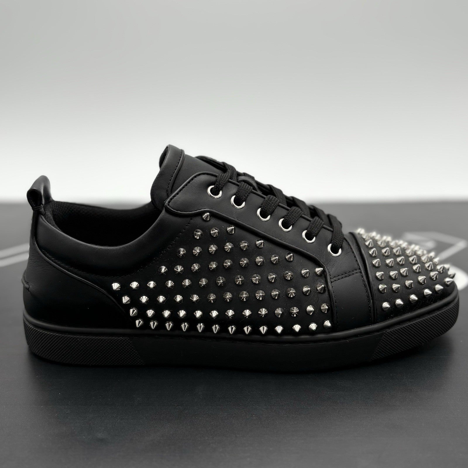 Size 43 (10 US) Christian Louboutin Low Silver Spikes ' Black ' | SUPER CLEAN!