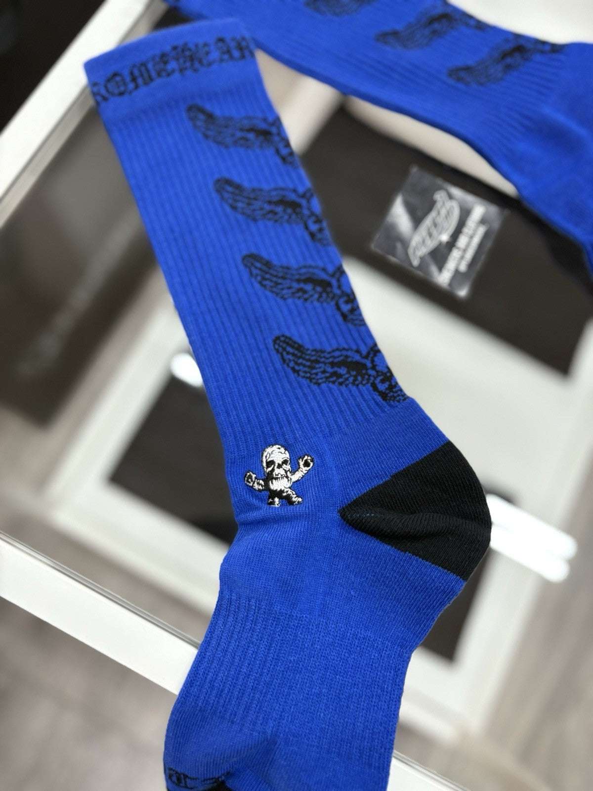 Size Medium (6-9 US) - Chrome Hearts Foti Socks ' Blue ' | NEW!