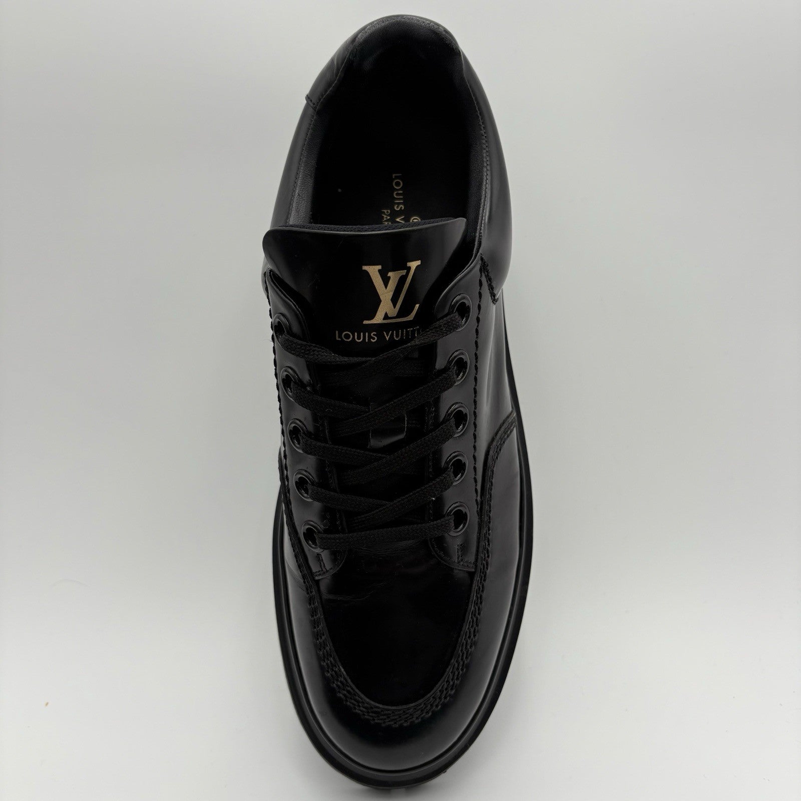 Size 7 LV (8-8.5 US) Louis Vuitton Leather Derby Sneaker ' Black ' | SUPER CLEAN