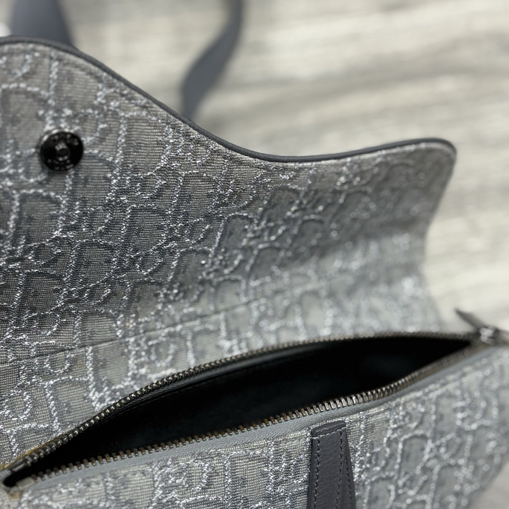Christian Dior Ruthenium Oblique Saddle Bag ' Grey ' | SUPER CLEAN!