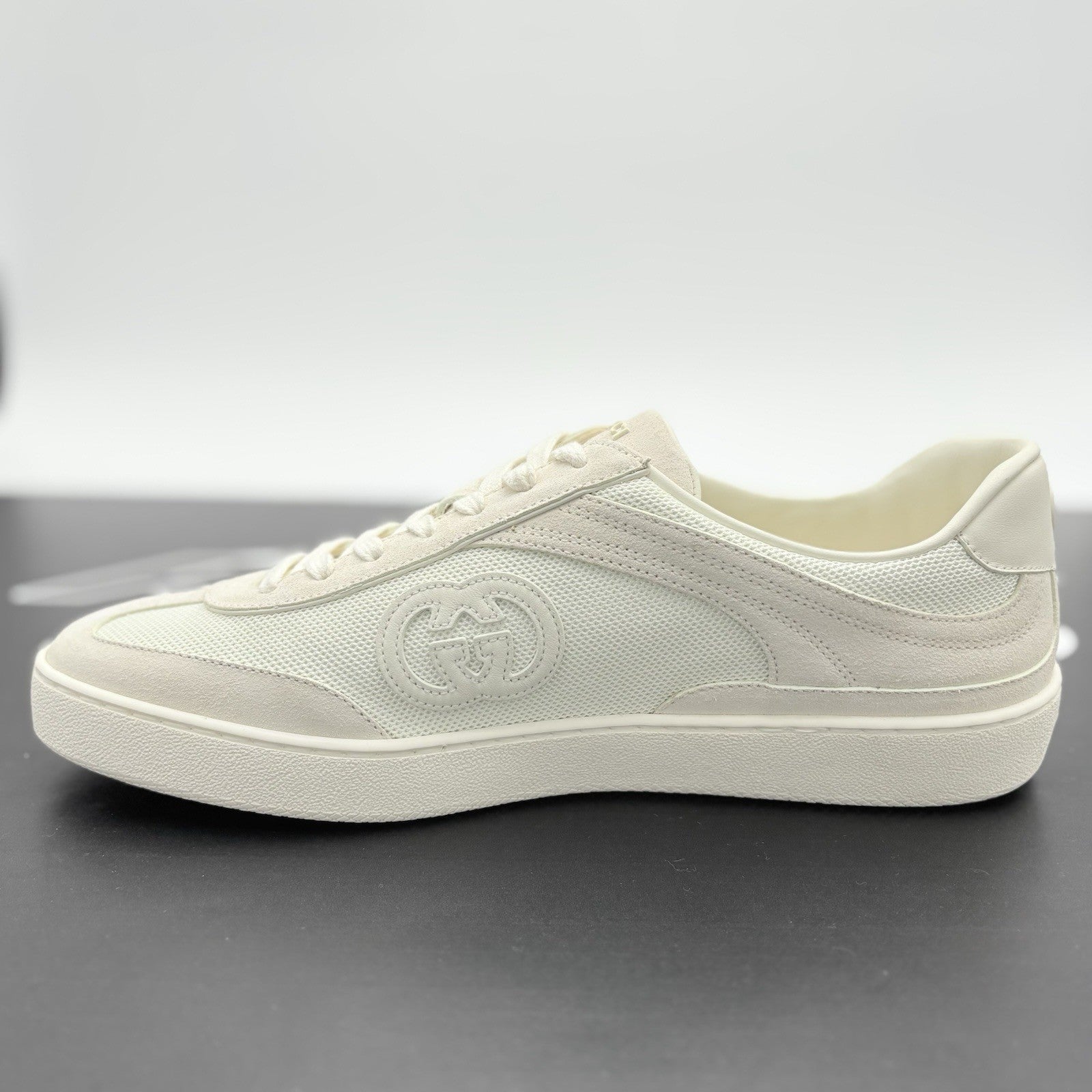Size 9.5 G (10 US) Gucci G75 Interlocking G Suede Sneaker ' Beige White ' | NEW!