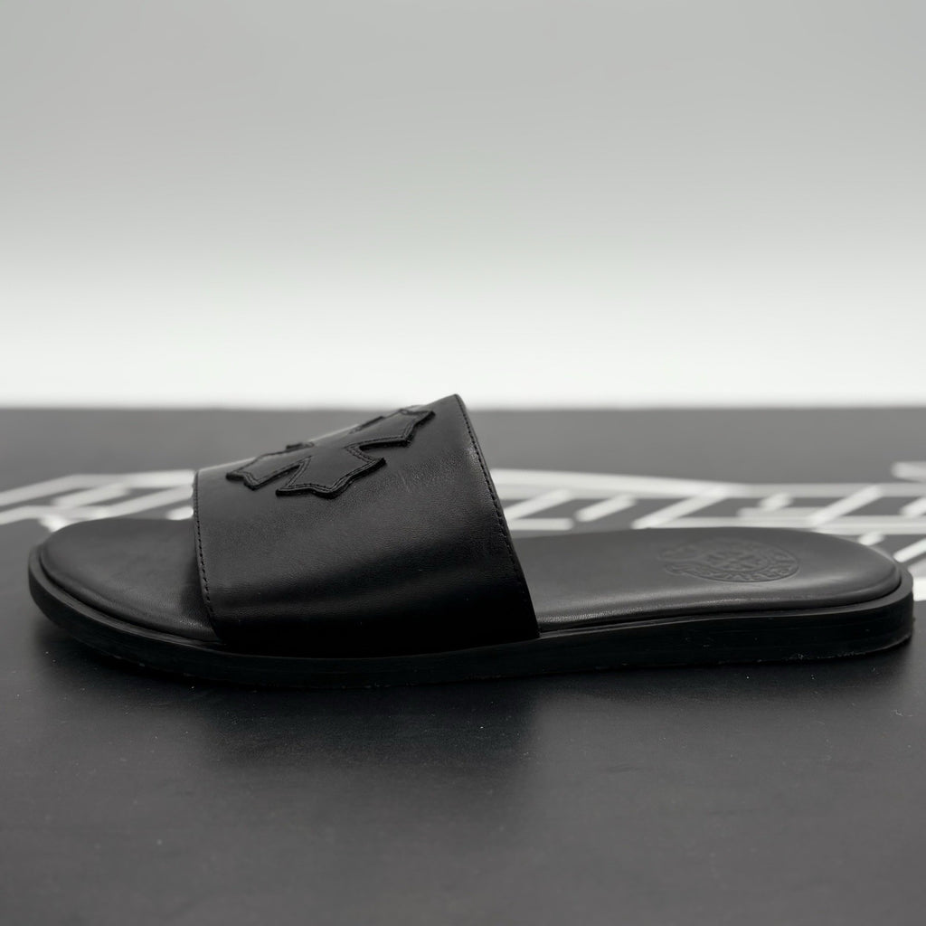 Size 41 (8 US) - Chrome Hearts Leather Slides ' Black ' | SUPER CLEAN!