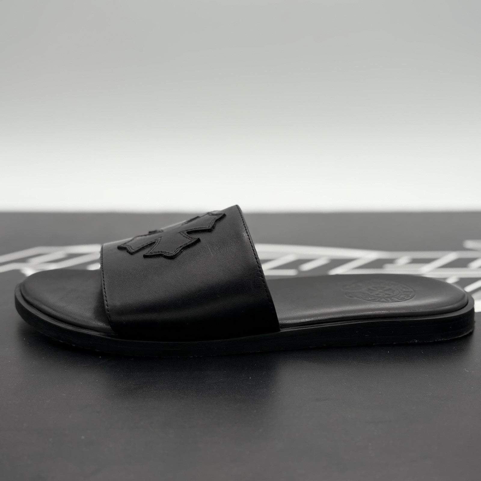 Size 41 (8 US) - Chrome Hearts Leather Slides ' Black ' | SUPER CLEAN!