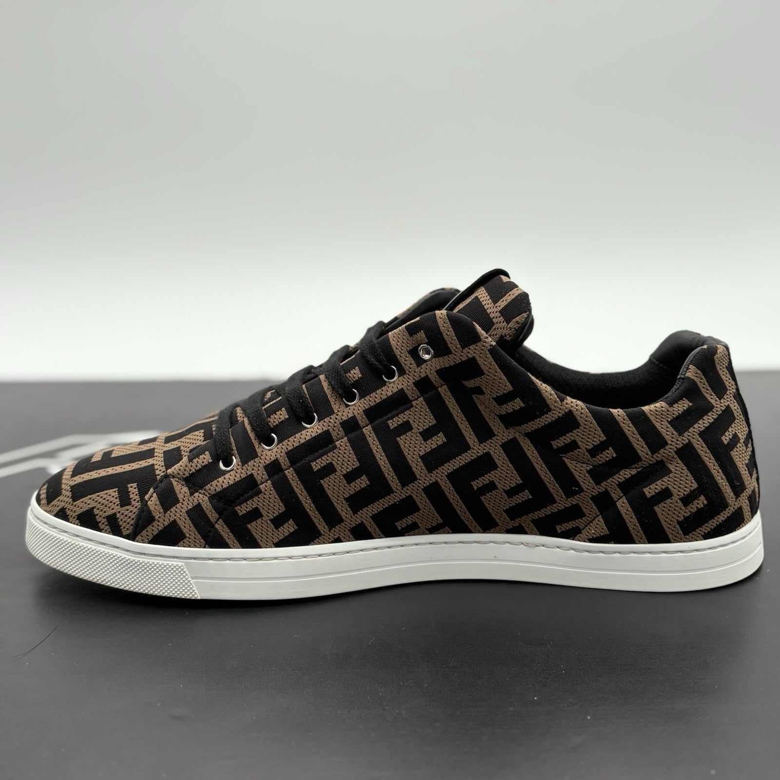Size 11 UK (12 US) Fendi FF Motif Lace Up Low Top ' Almond Black ' | SUPER CLEAN