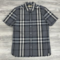 Size M - Burberry Plaid Short Sleeve Button Up ' Grey ' | SUPER CLEAN!
