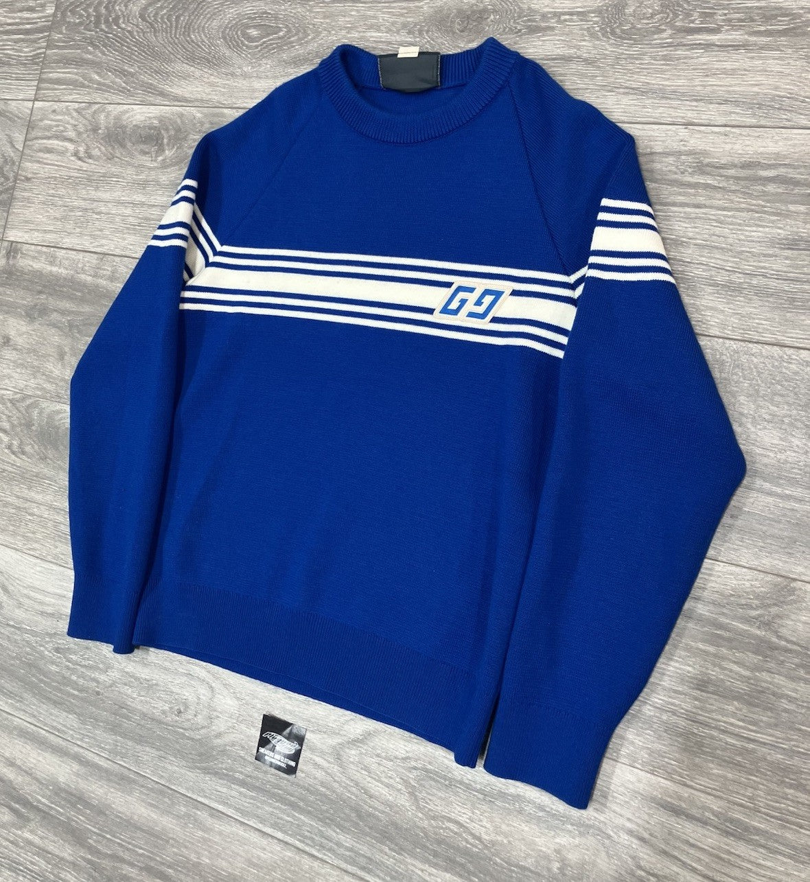 Size Medium - Gucci Knit Wool Sweater With Square GG ' Blue White ' | EXCELLENT!