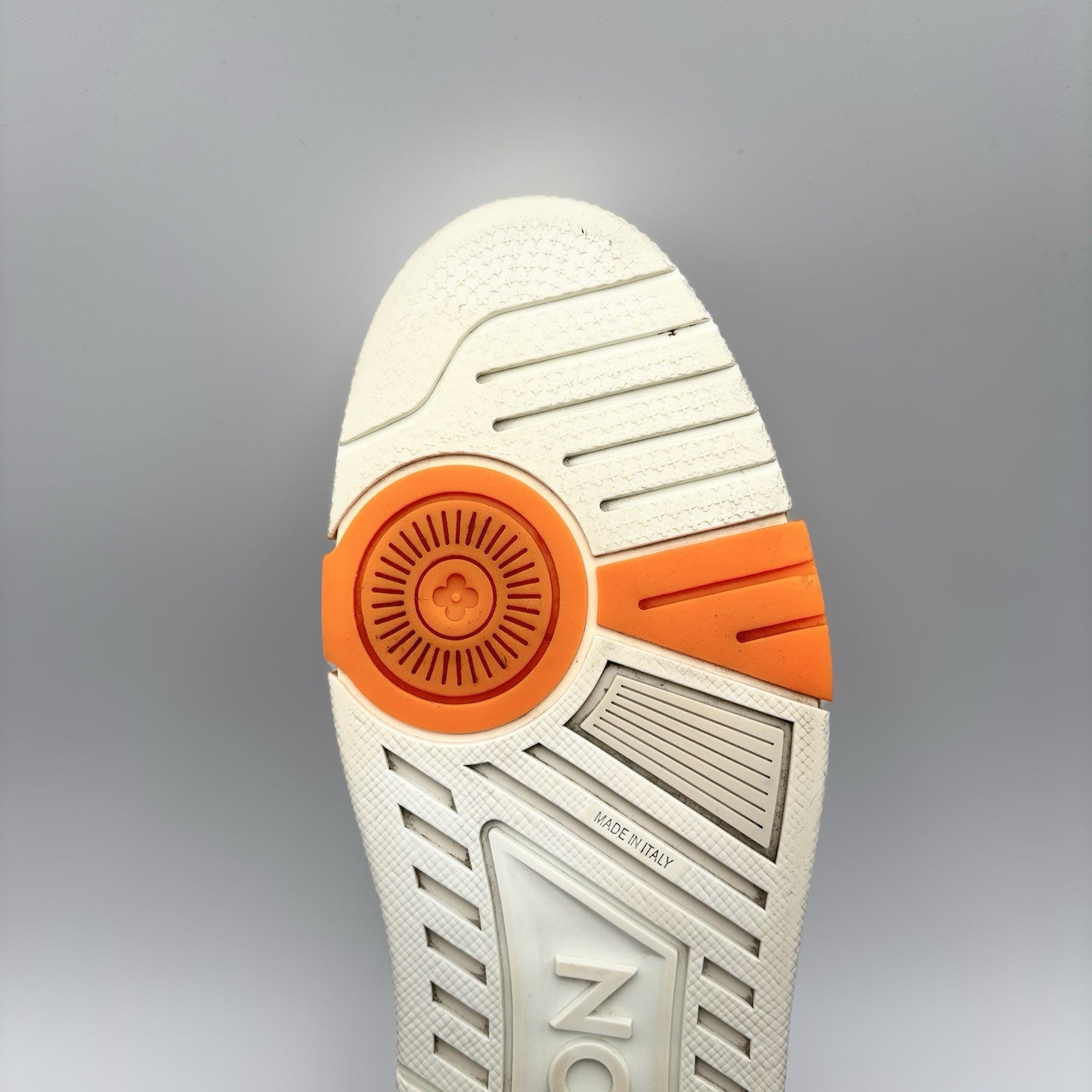 Size 10 LV (11-11.5 US) - Louis Vuitton Trainer Low ' Metallic Silver Orange '