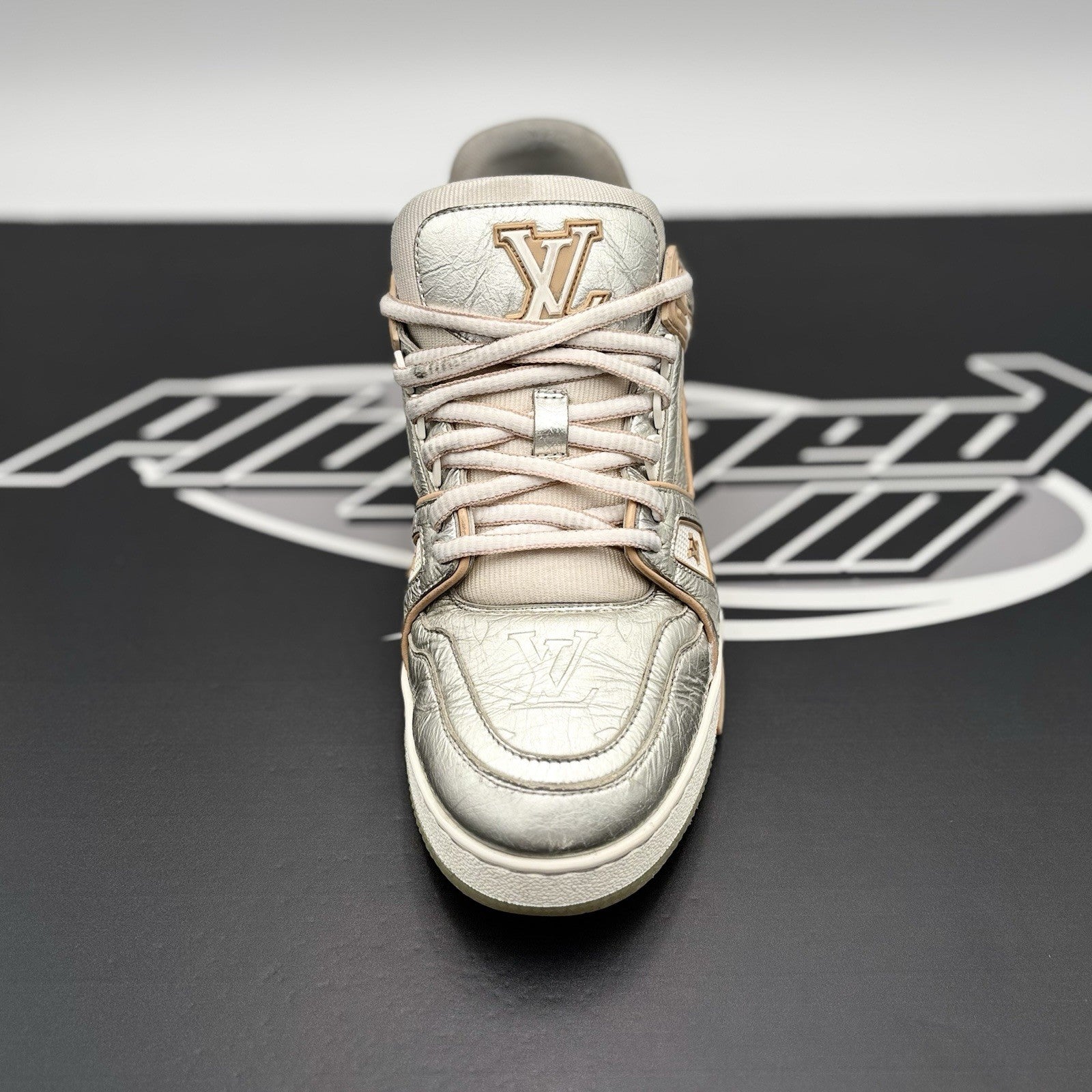 Size 6 LV (7-7.5 US ) Louis Vuitton Trainer ' Metallic, Beige '