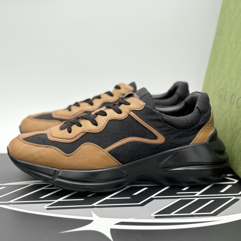 Size 12 G (12.5 US) Gucci Rhyton GG Supreme ' Black Khaki Beige ' | GREAT COND!