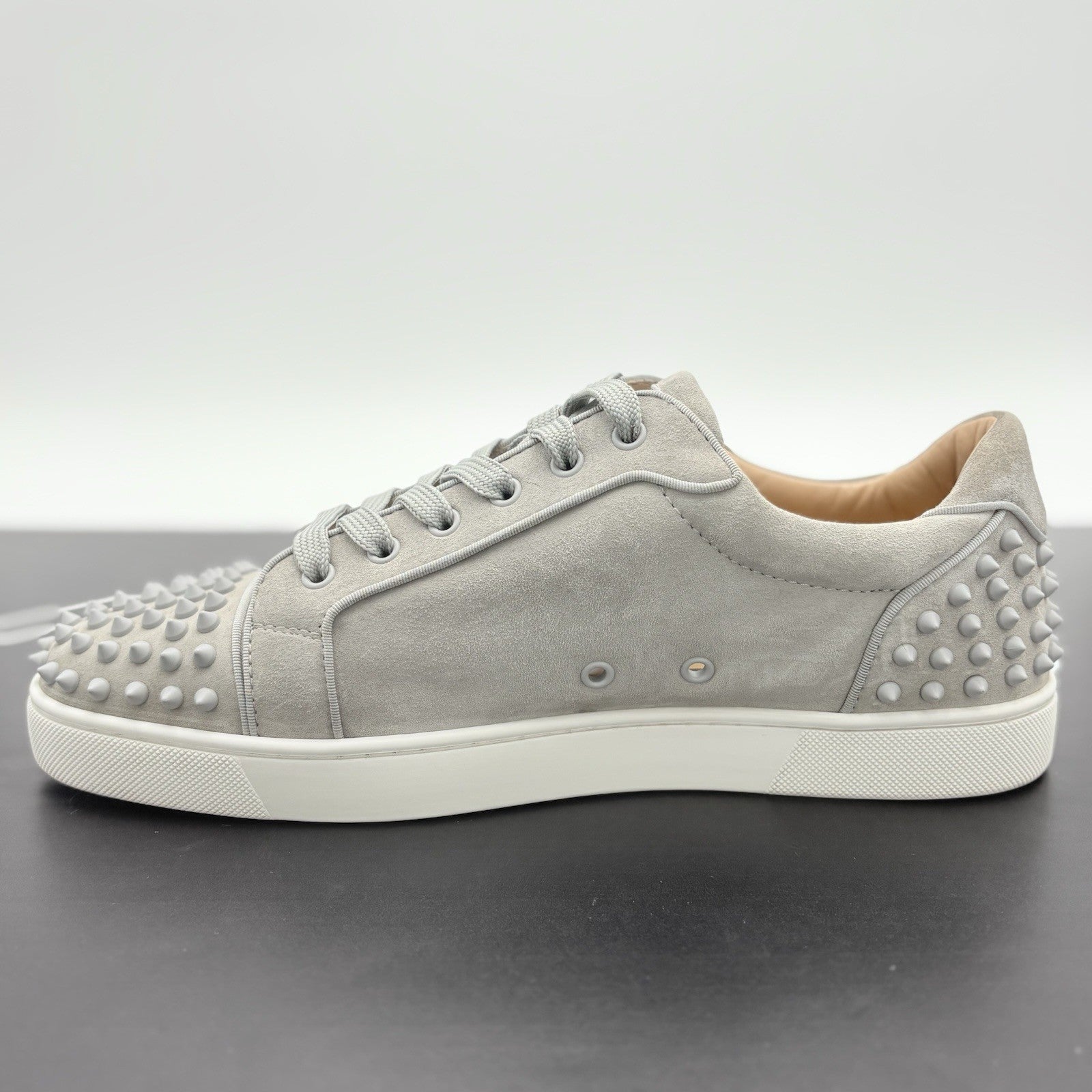 Size 45 (12 US) Christian Louboutin Suede Louis Spikes ' Grey ' | SUPER CLEAN!