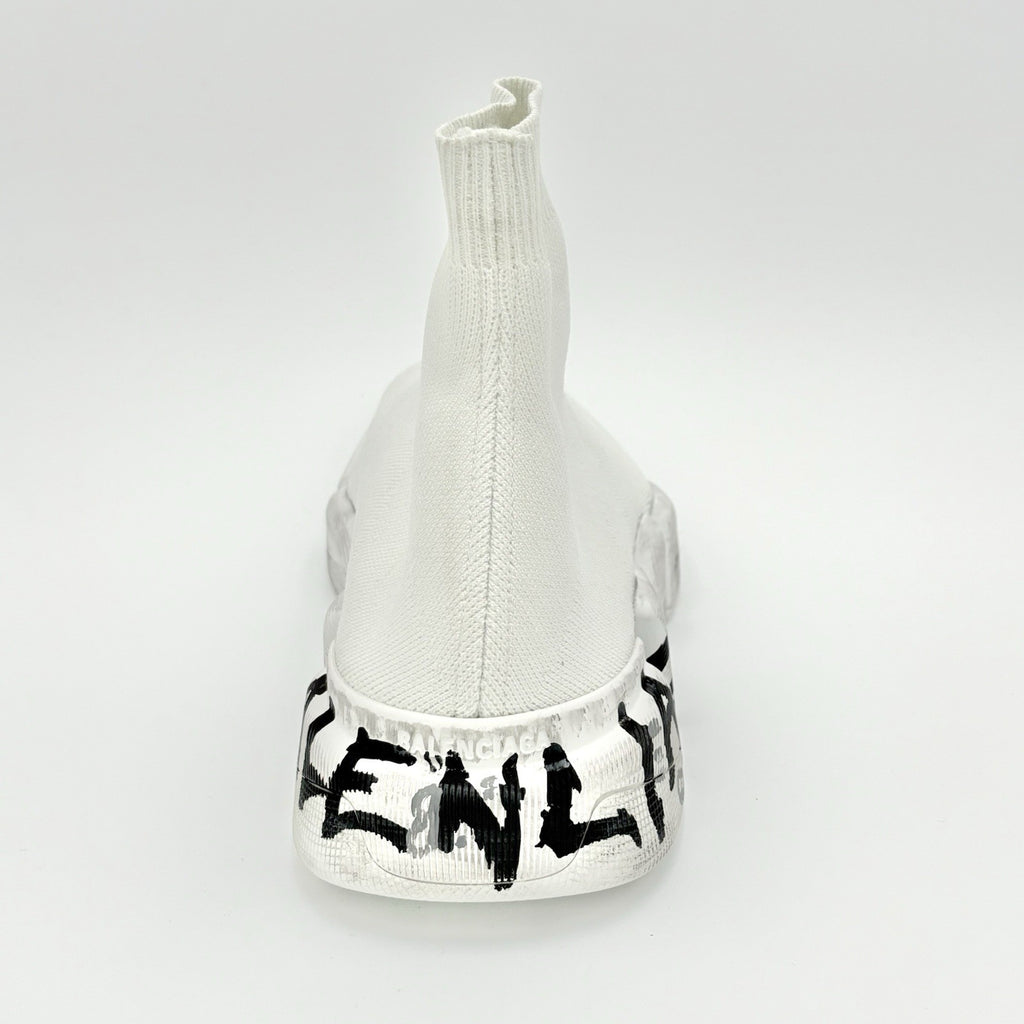 Size 46 (13 US) - Balenciaga Speed 2.0 Graffiti Recycled Knit ' White ' | NEW!