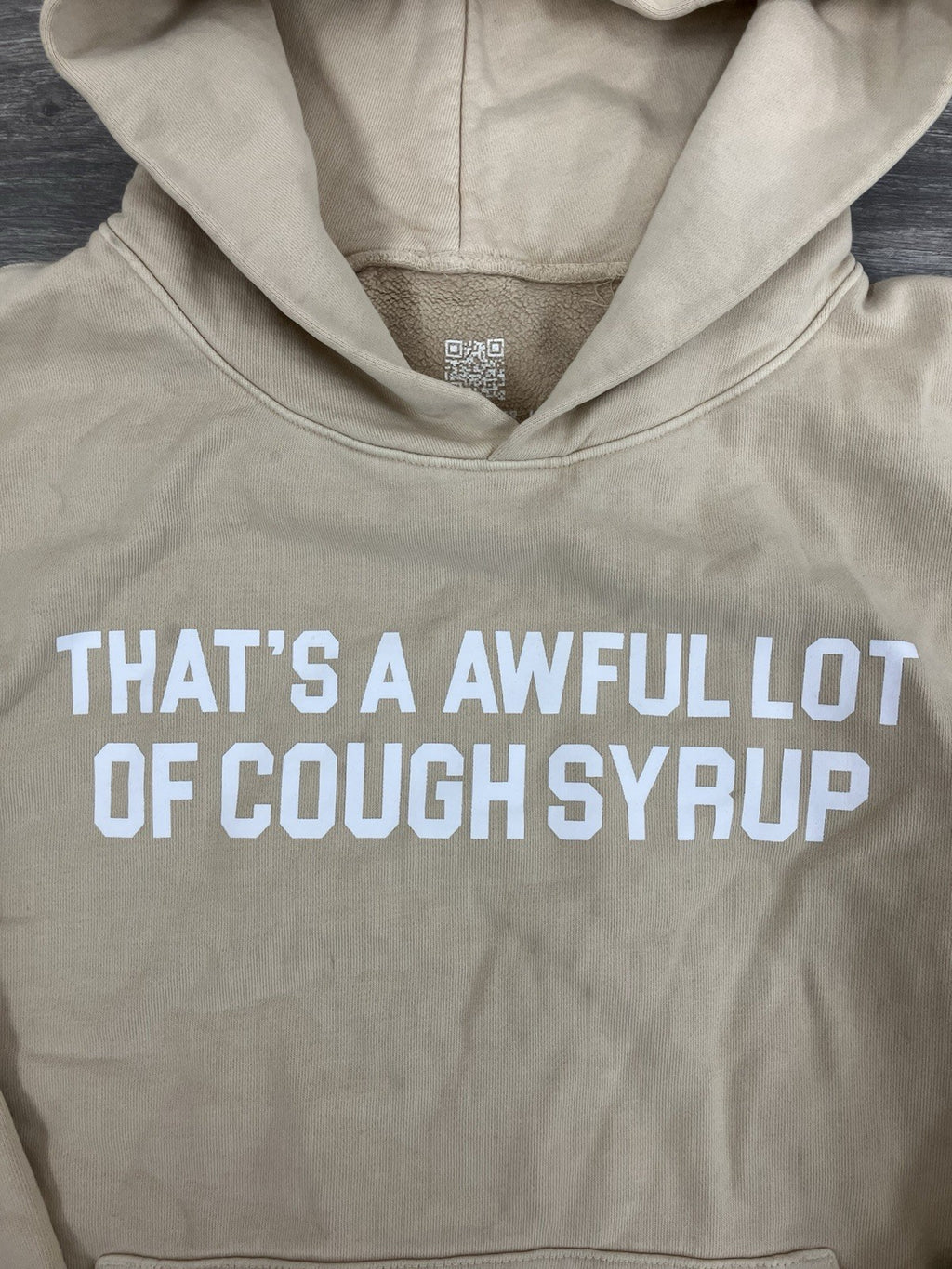 Size Large - Thats A Awful Lot Of Cough Syrup Hoodie ' Beige, White '