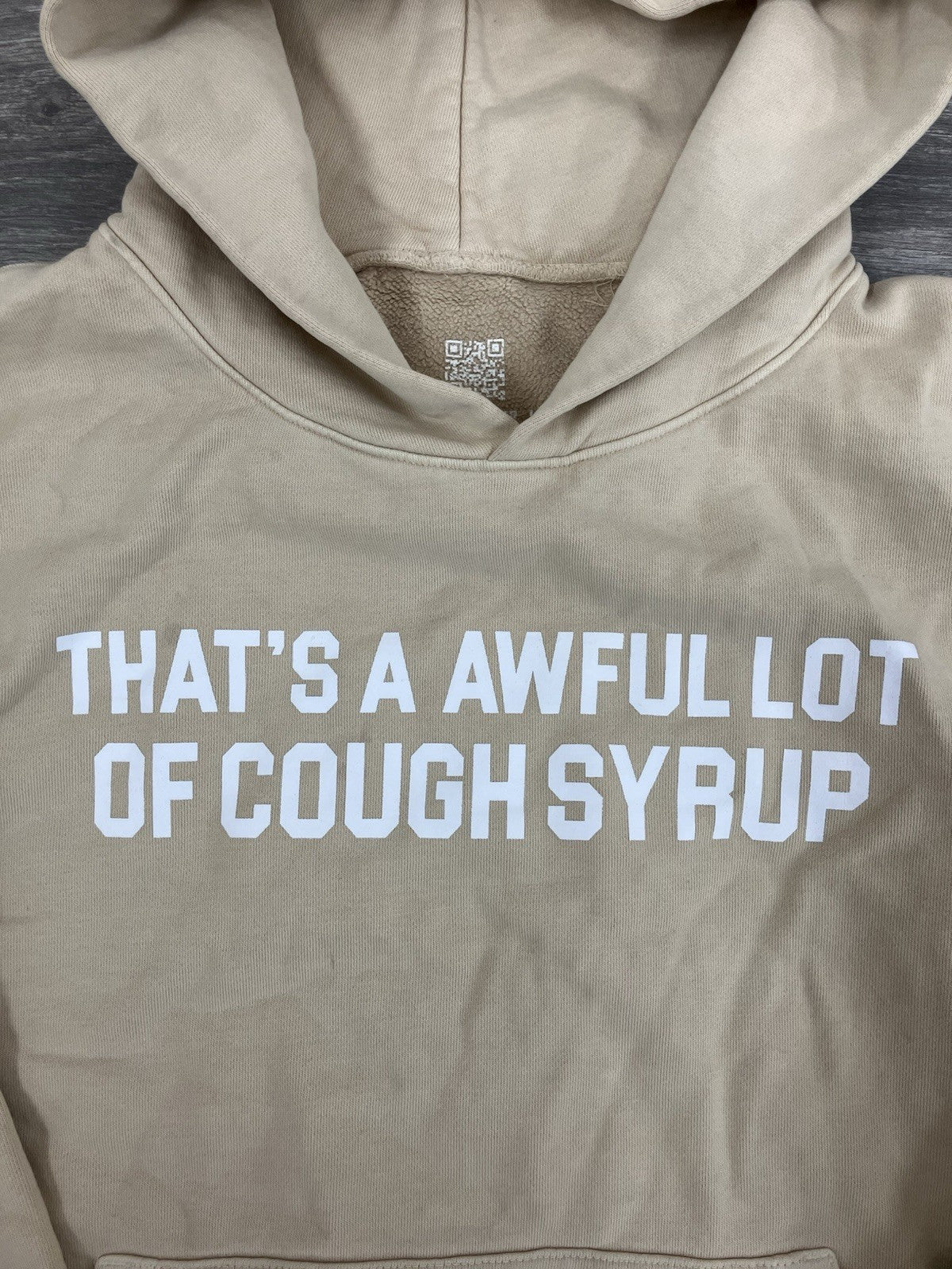 Size Large - Thats A Awful Lot Of Cough Syrup Hoodie ' Beige, White '