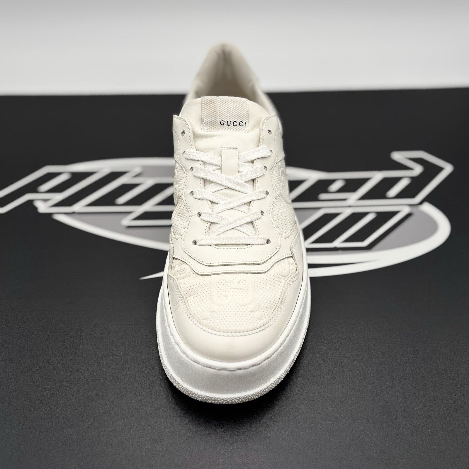 Size 8G (8.5 US) - Gucci GG Embossed ' White Leather ' | GOOD CONDITION!