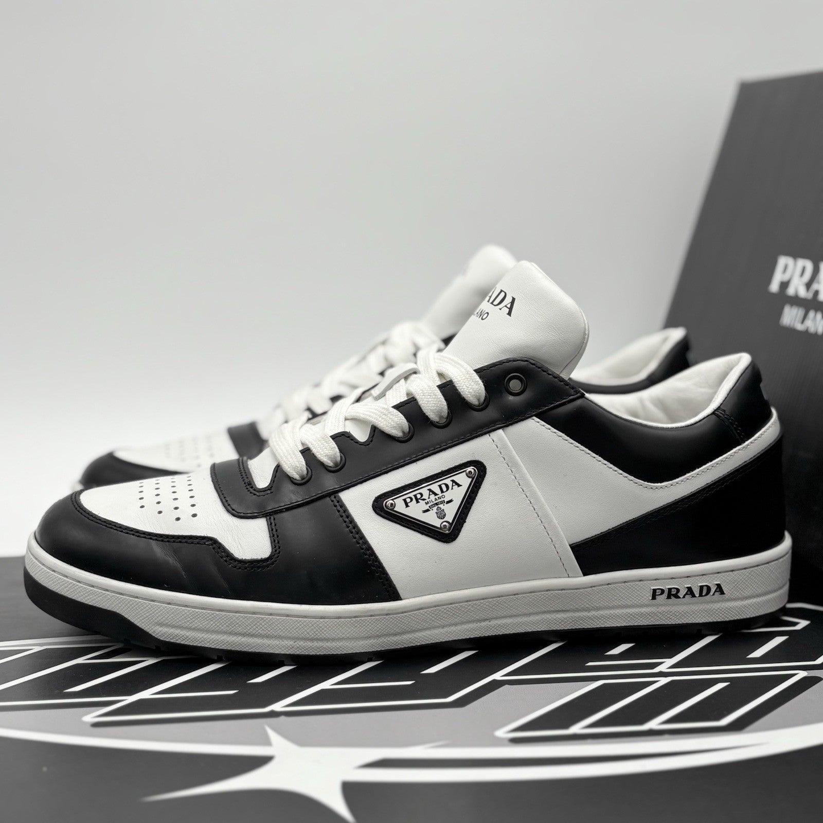 Size 11 UK (12 US) - Prada Downtown Low Leather ' Black White ' | SUPER CLEAN!