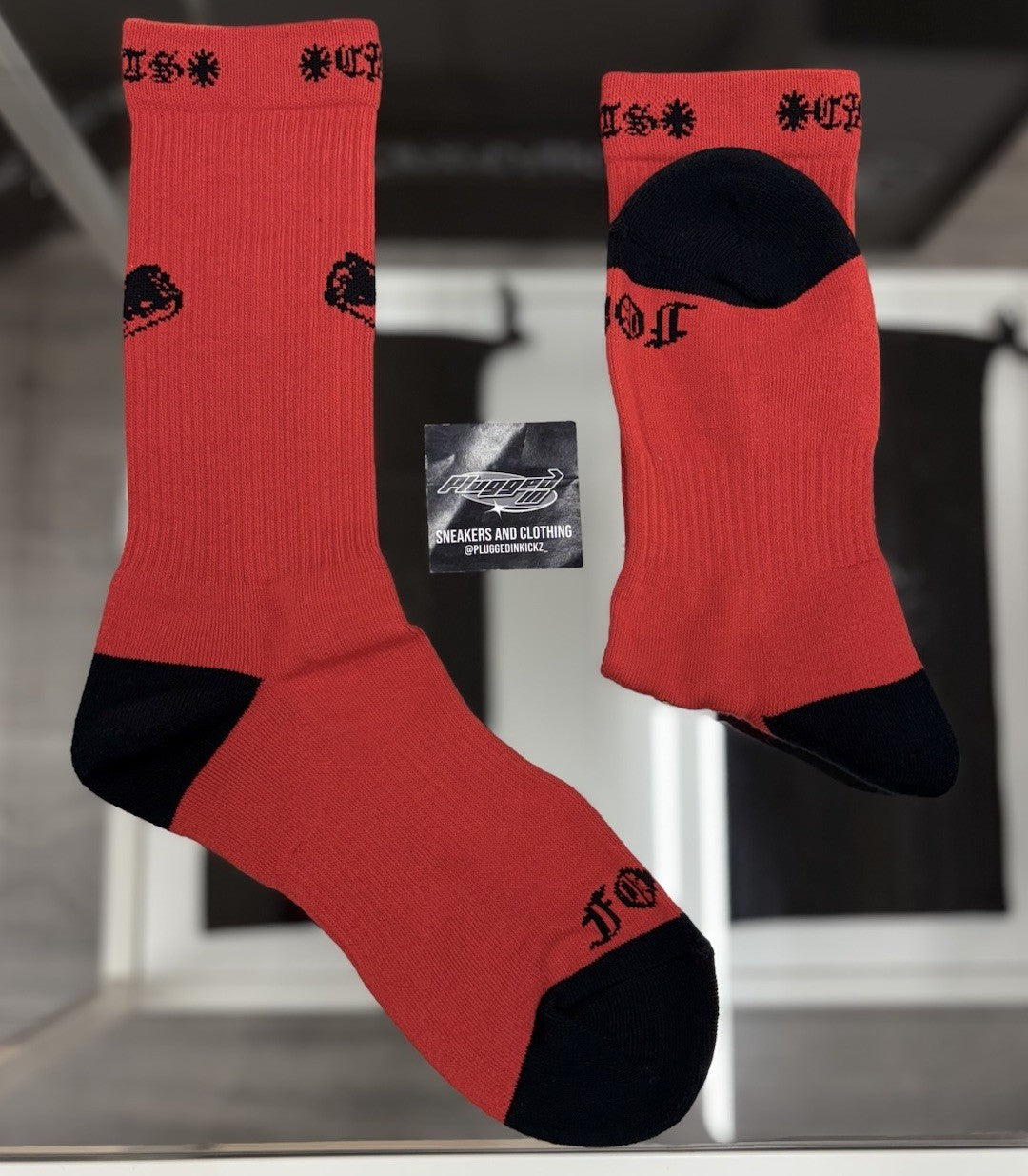 Size Medium (6-9 US) - Chrome Hearts Foti Socks ' Red ' | NEW!