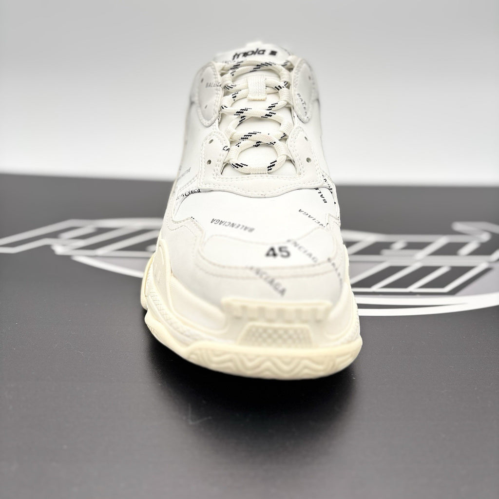 Size 45 (12 US) - Balenciaga Triple S ' Allover Logo White ' | GREAT!