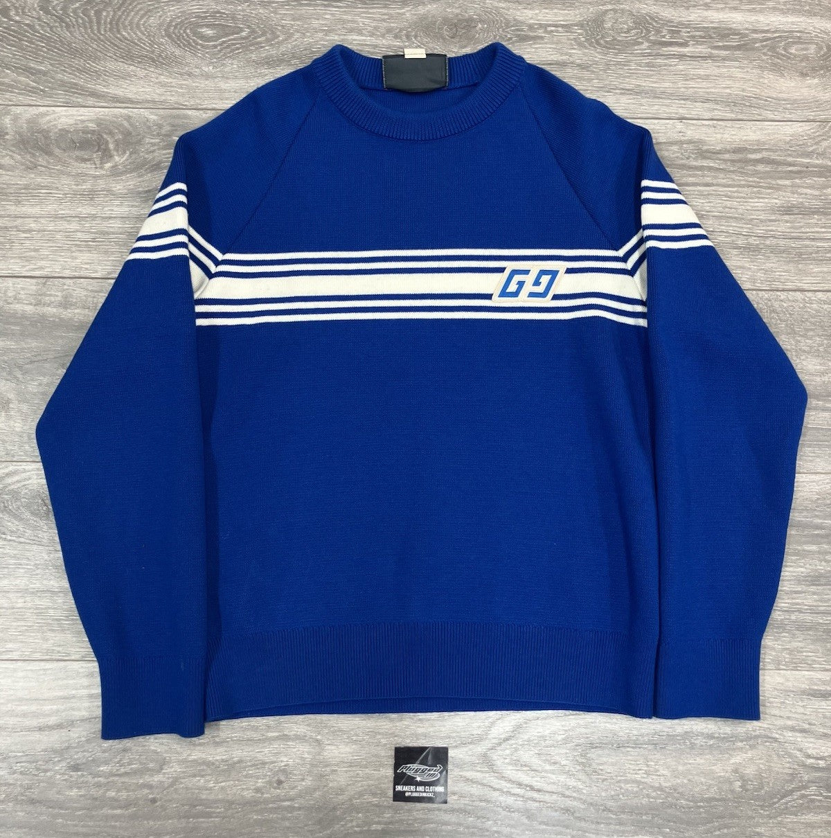 Size Medium - Gucci Knit Wool Sweater With Square GG ' Blue White ' | EXCELLENT!