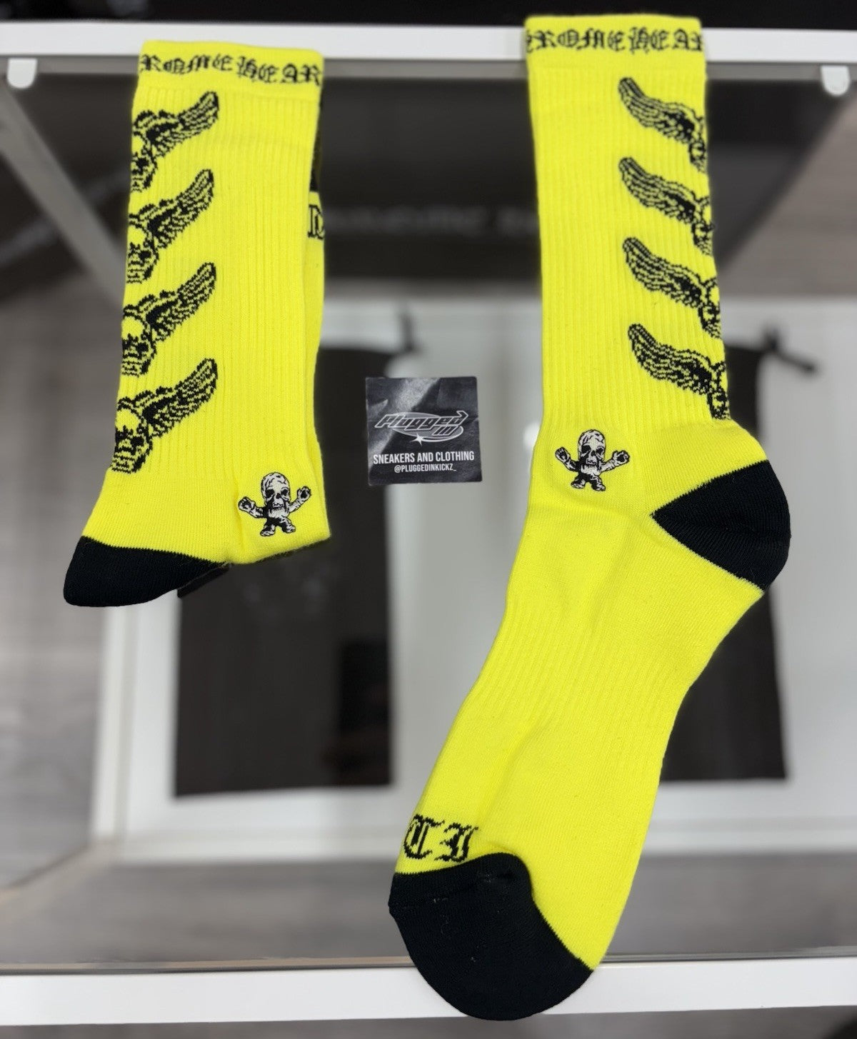 Size Large (9-13 US) - Chrome Hearts Foti Socks ' Neon Yellow ' | NEW!