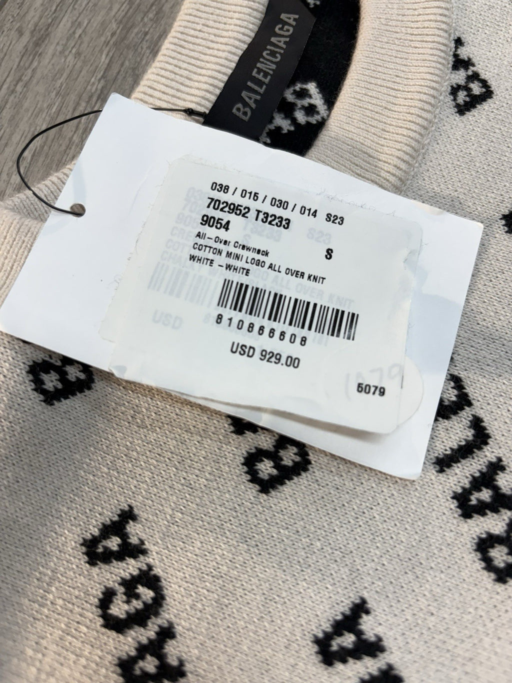 Size Small - Balenciaga All Over Logo Knit Crewneck ' White Black ' | BRAND NEW!