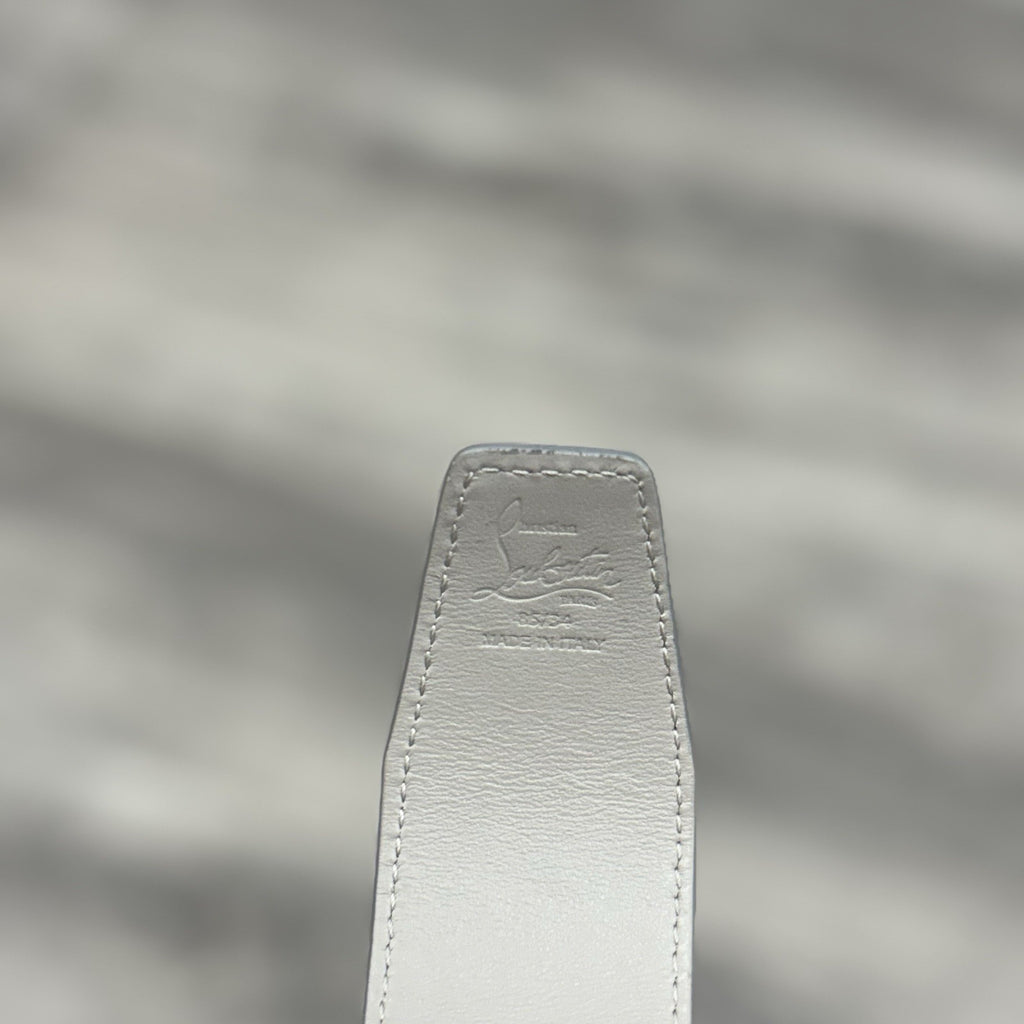 Size 85/34 - Christian Louboutin Happy Rui CL Logo Belt Grey Leather | NEW!