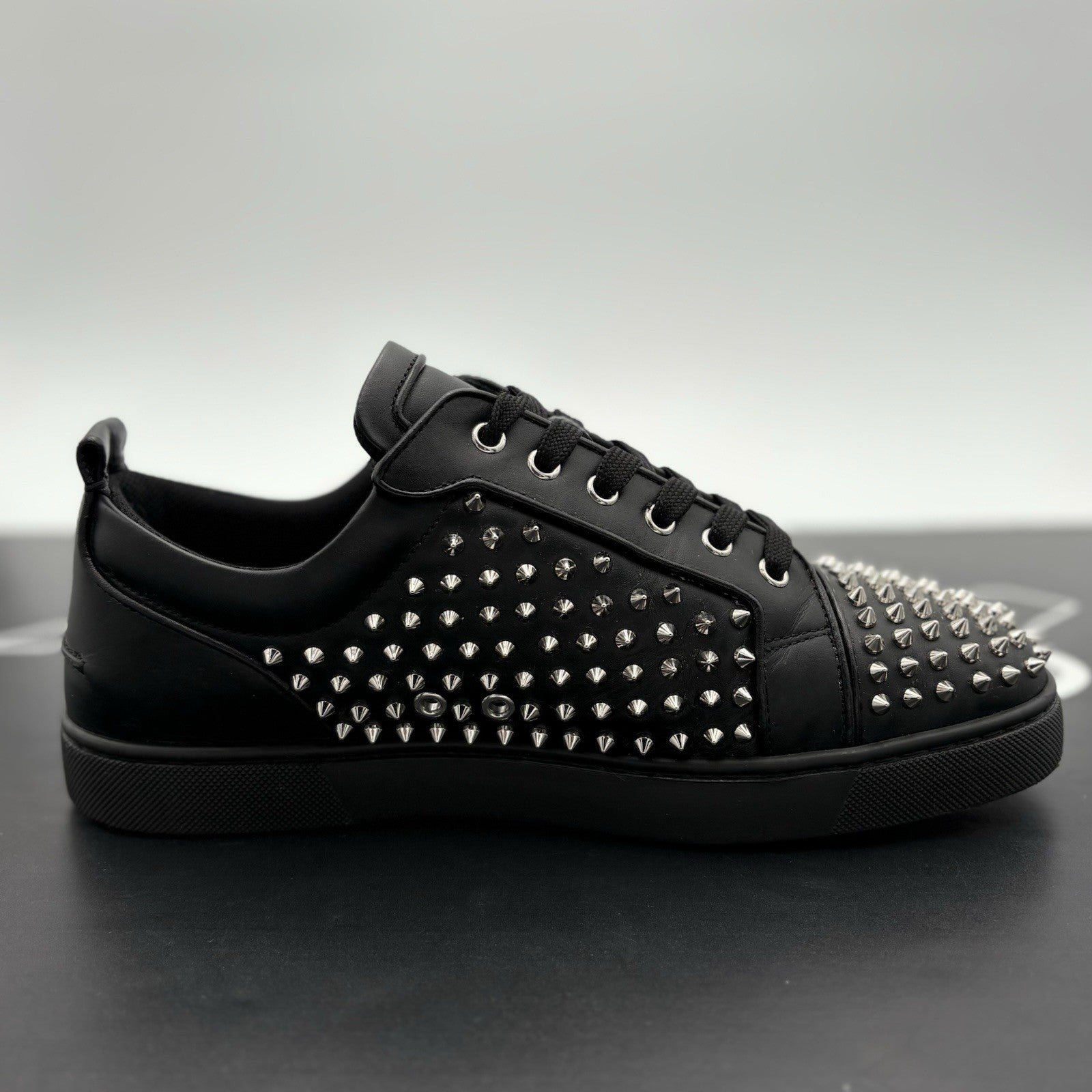 Size 43 (10 US) Christian Louboutin Low Silver Spikes ' Black ' | SUPER CLEAN!